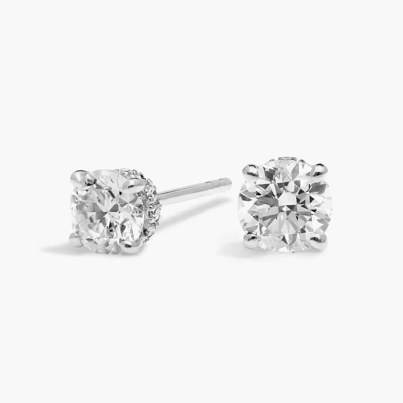Hidden Halo Stud Earrings with 1 CTW Round Cut Lab-Grown Diamonds in 14K White Gold