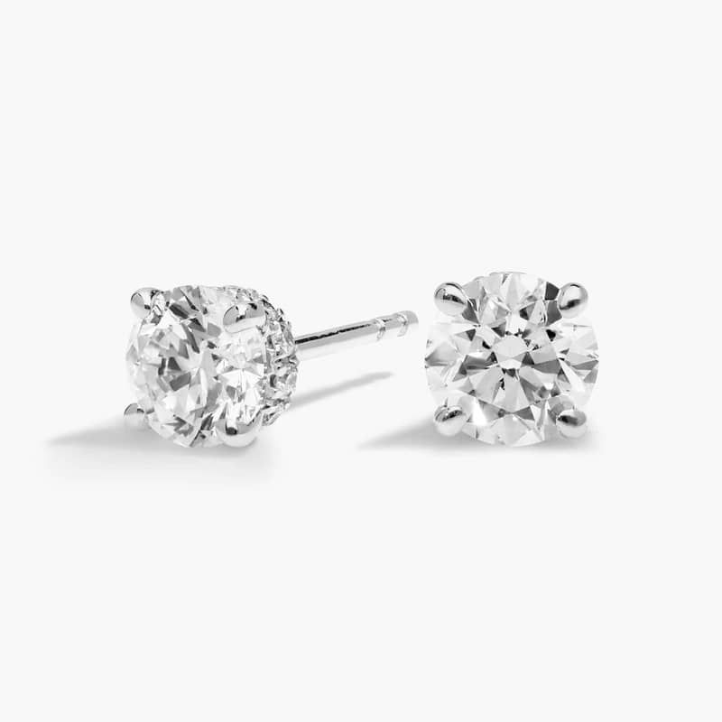 Hidden Halo Stud Earrings with 1.5 CTW Round Cut Diamonds in 14K White Gold