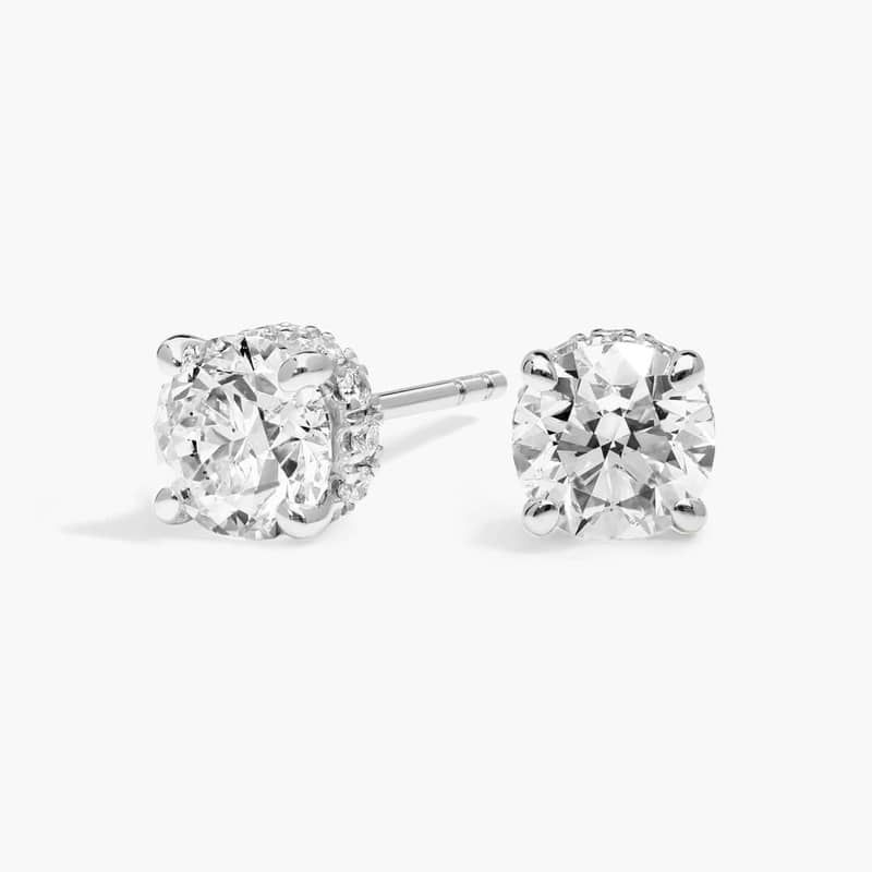 Hidden Halo Stud Earrings with 2.25 CTW Round Cut Lab-Grown Diamonds in 14K White Gold