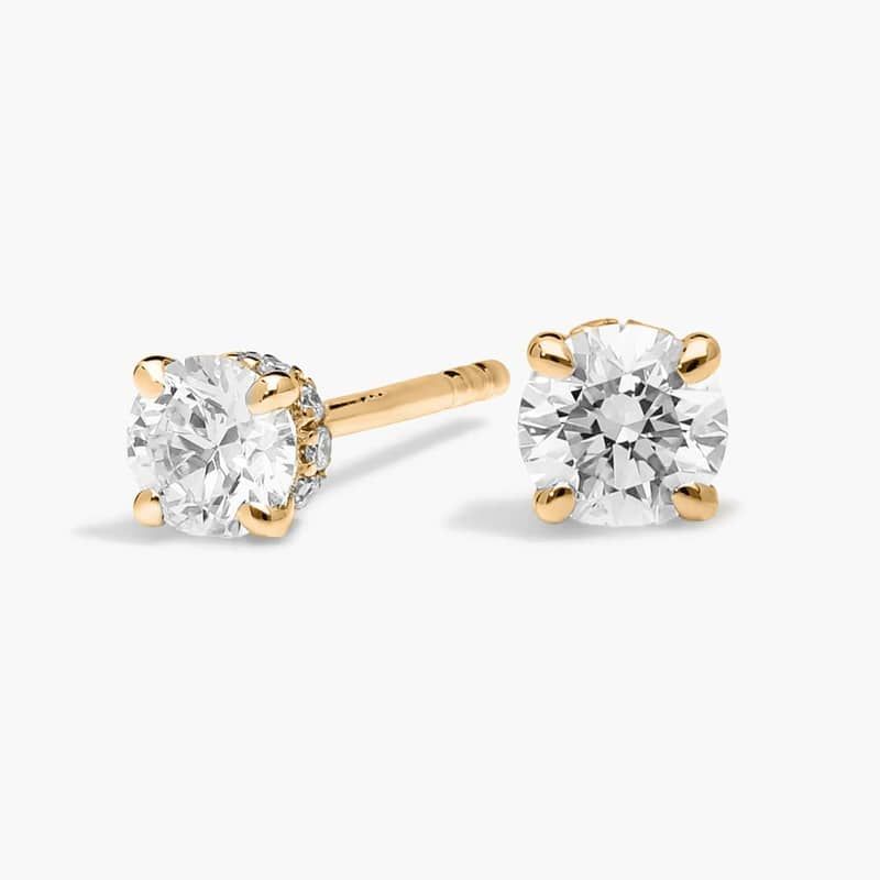 Hidden Halo Stud Earrings with 0.5 CTW Round Cut Diamonds in 14K Yellow Gold
