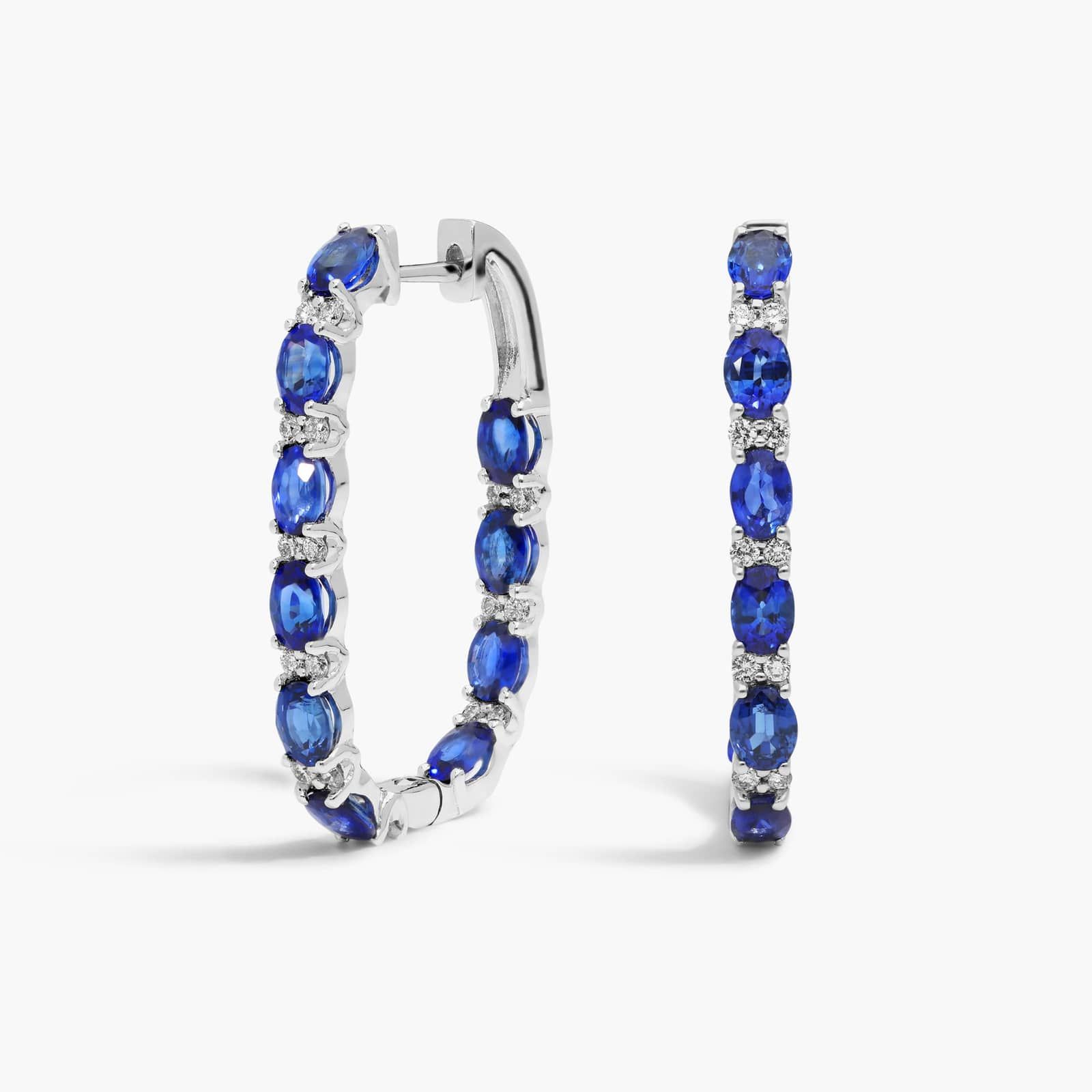Alternating Diamond and Blue Sapphire Earrings in 14K White Gold