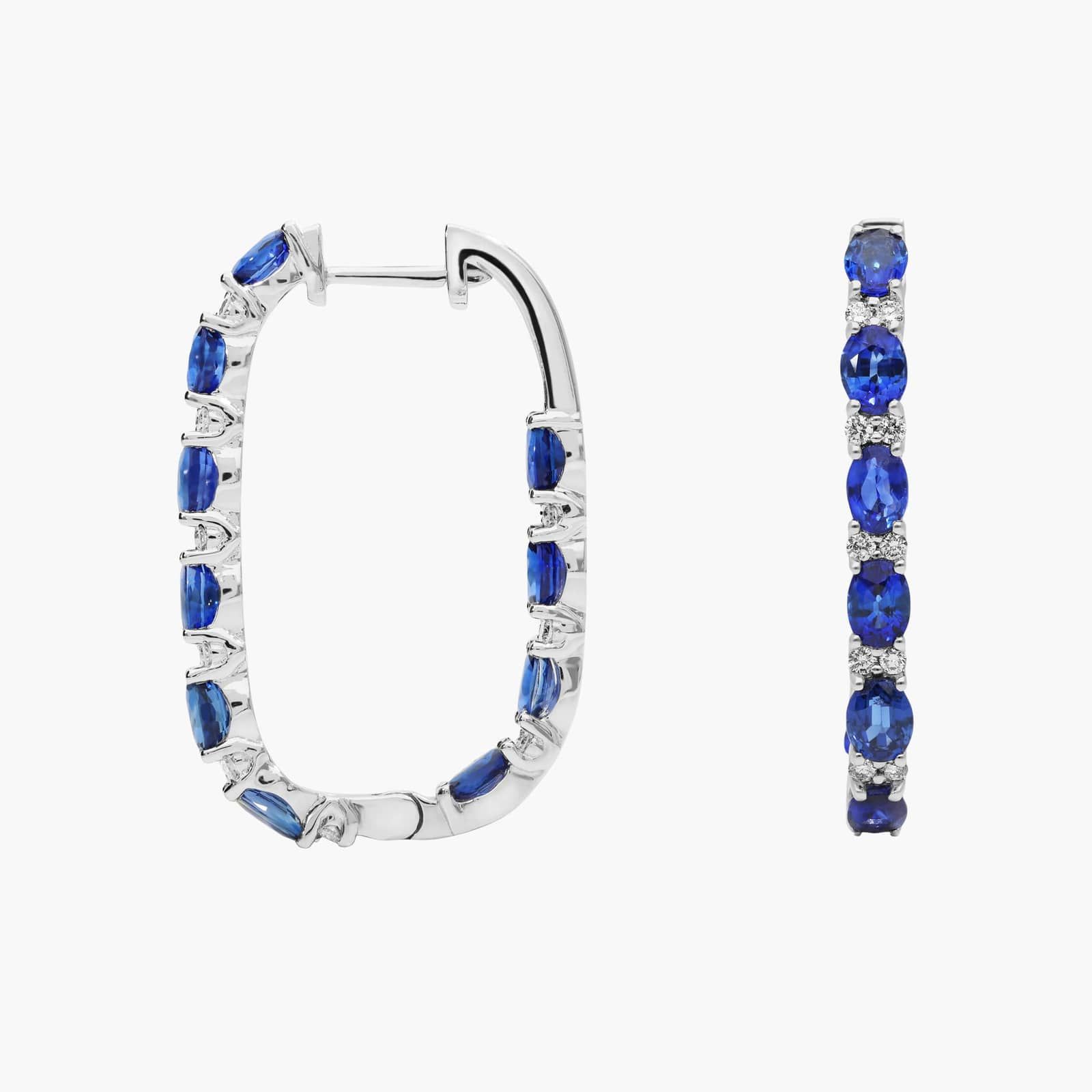 Alternating Diamond and Blue Sapphire Earrings in 14K White Gold