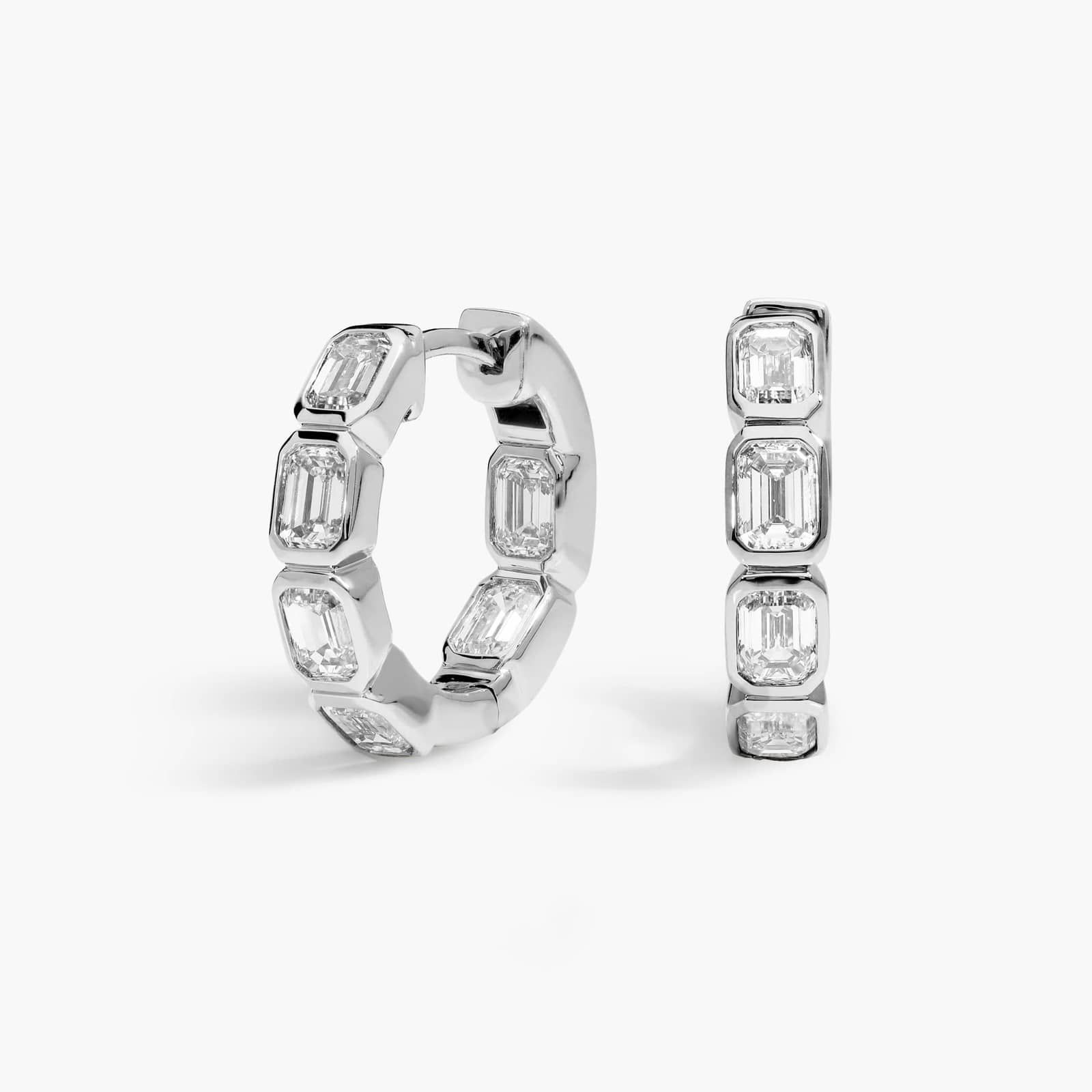 Inside Out Bezel Diamond Hoops with 2 CTW Emerald Lab-Grown Diamonds in 14K White Gold