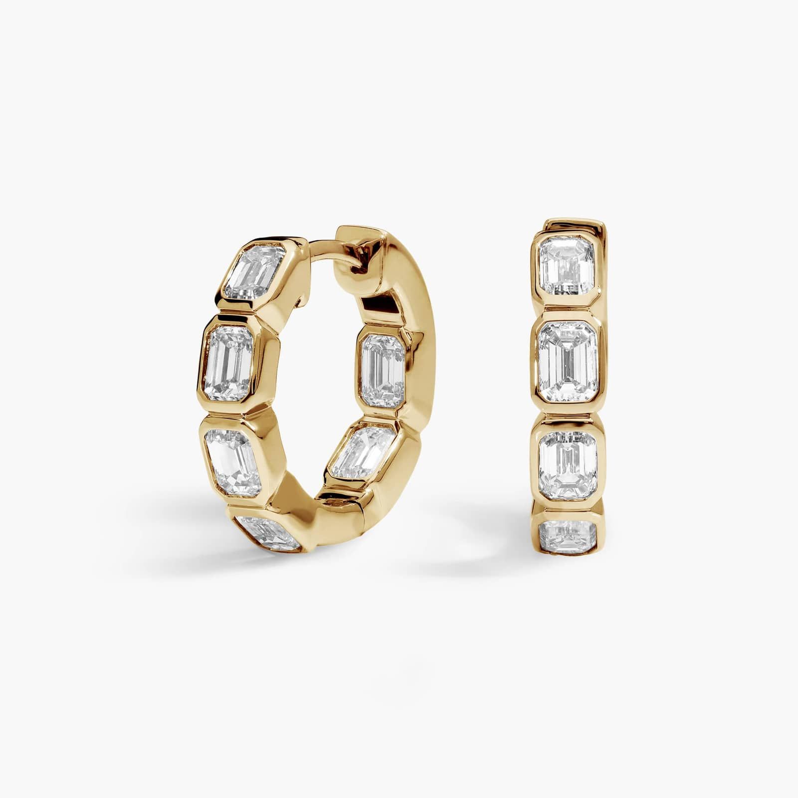 Inside Out Bezel Diamond Hoops with 2 CTW Emerald Lab-Grown Diamonds in 14K Yellow Gold