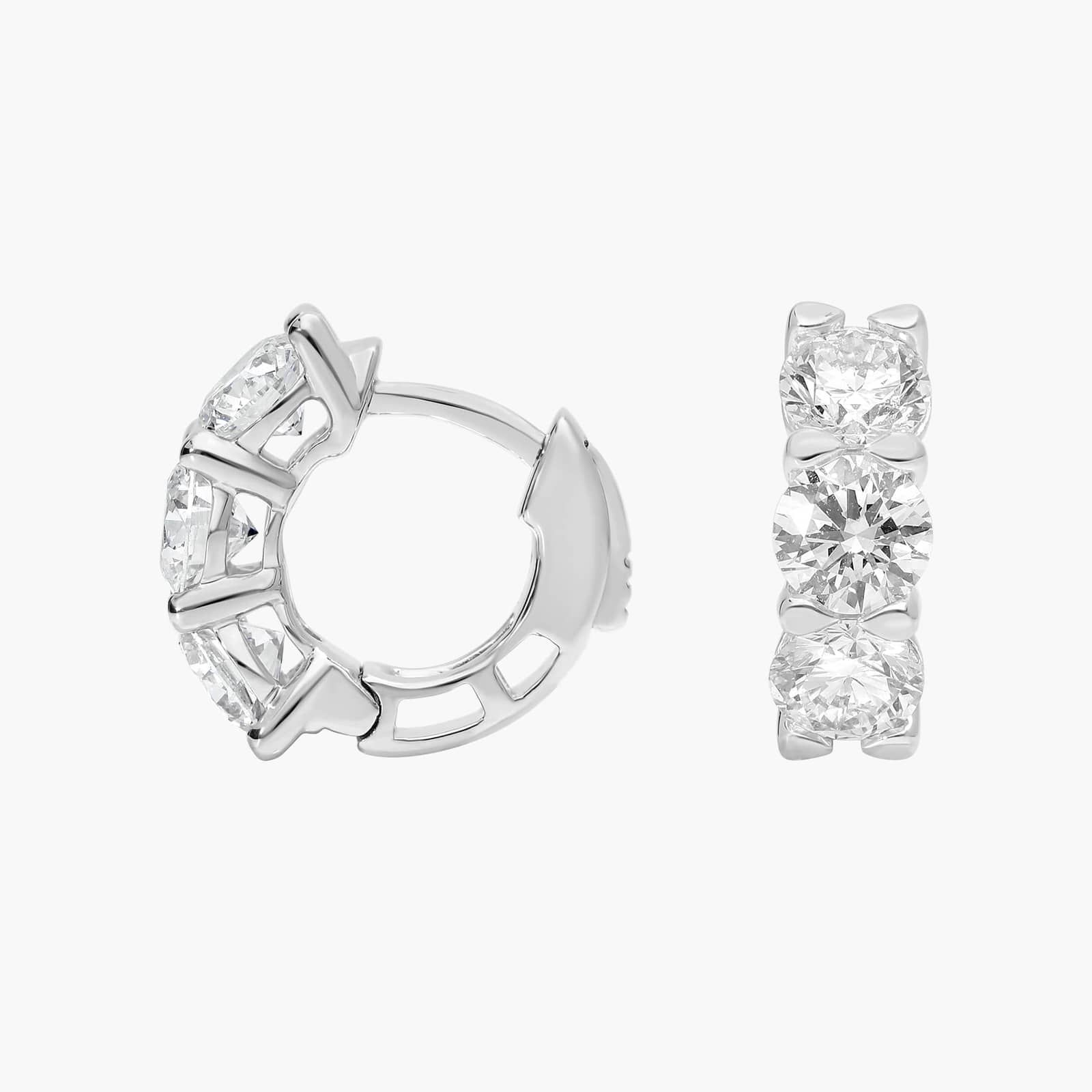 Diamond Huggie Earrings with 3 CTW Round Cut Lab-Grown Diamonds in 14K White Gold