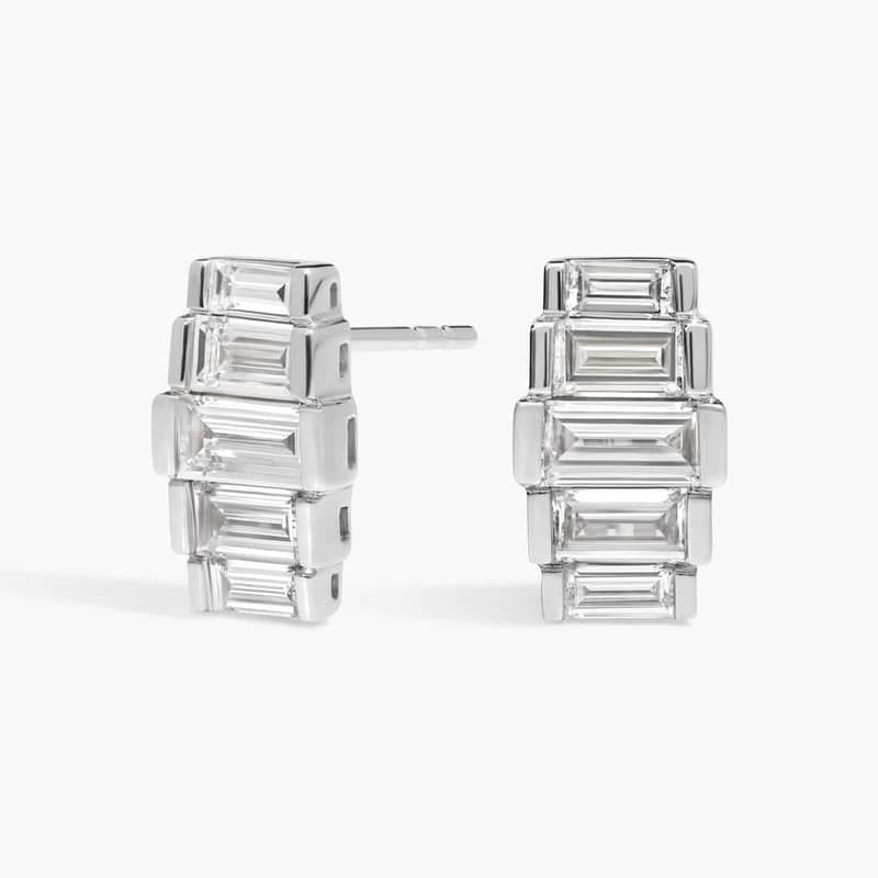 East-West Graduating Baguette Cut Lab-Grown Diamond Earrings 14K White Gold