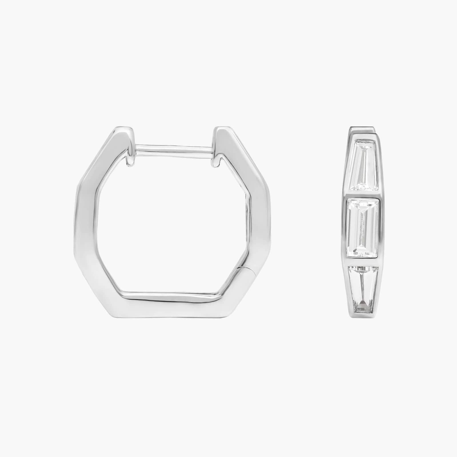 Baguette Cut Lab-Grown Diamond Huggie Earrings 14K White Gold