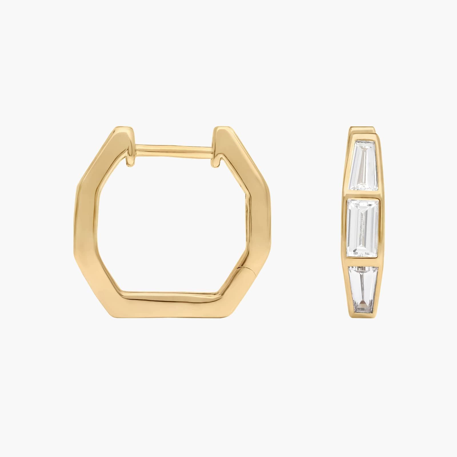 Baguette Cut Lab-Grown Diamond Huggie Earrings 14K Yellow Gold