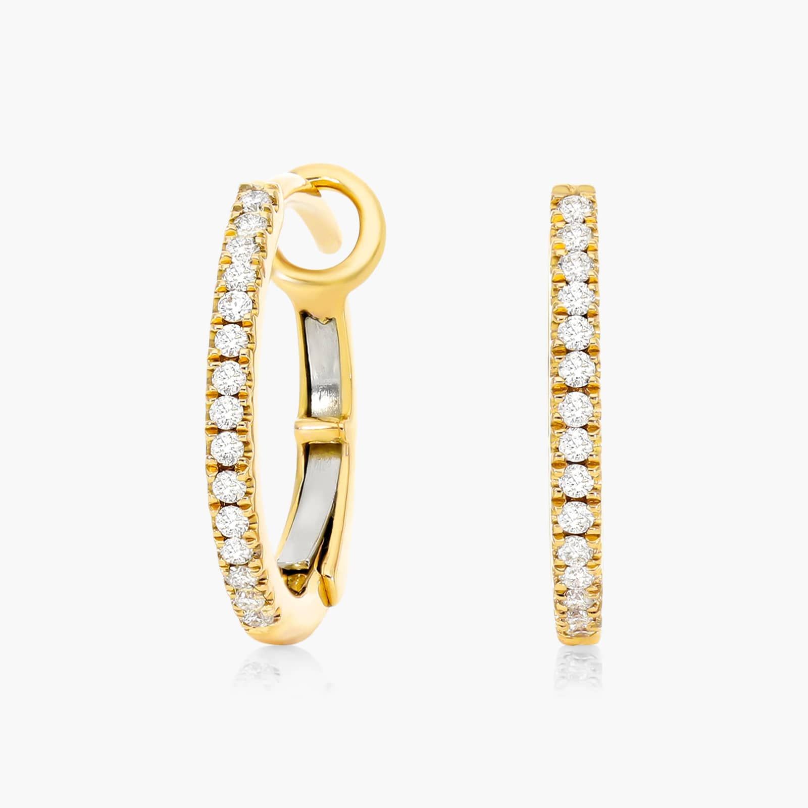 Diamond Huggie Hoop Earrings In 14K Yellow Gold