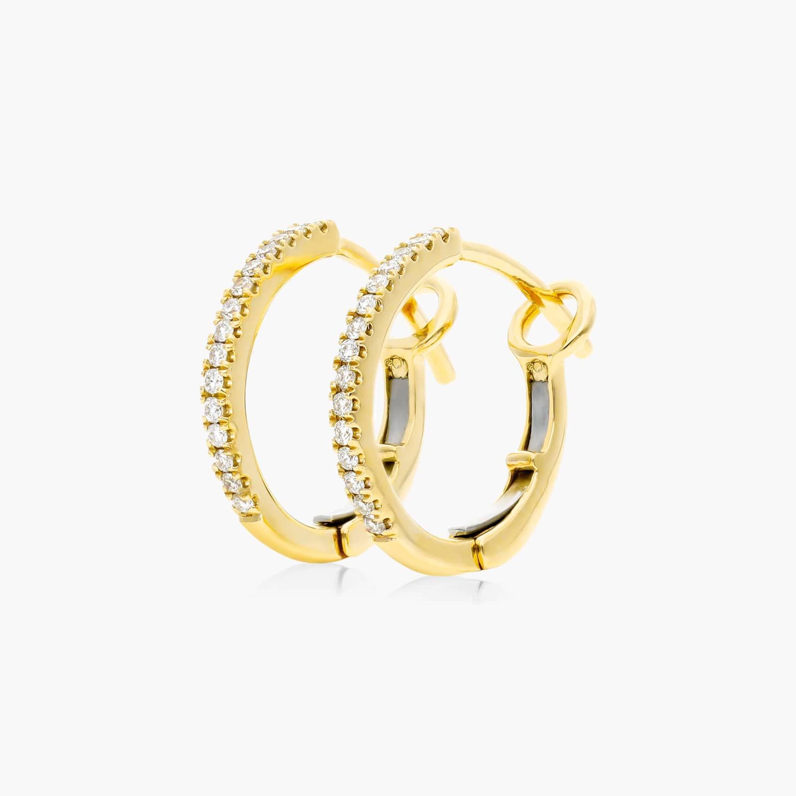 Diamond Huggie Hoop Earrings In 14K Yellow Gold