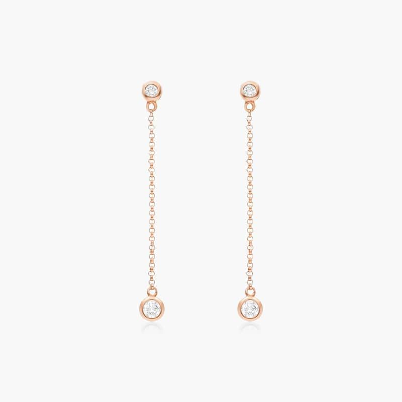 Bezel Set Chain Diamond Drop Earrings In 14K Rose Gold