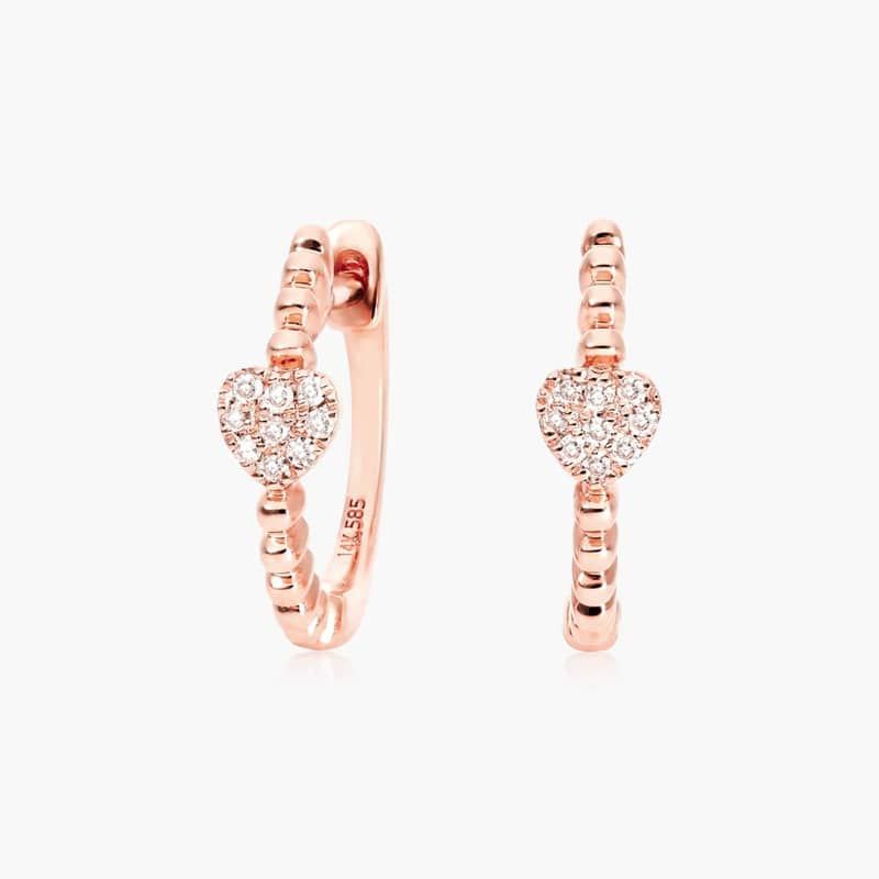 Huggie Heart Shape Diamond Hoop Earrings In 14K Rose Gold