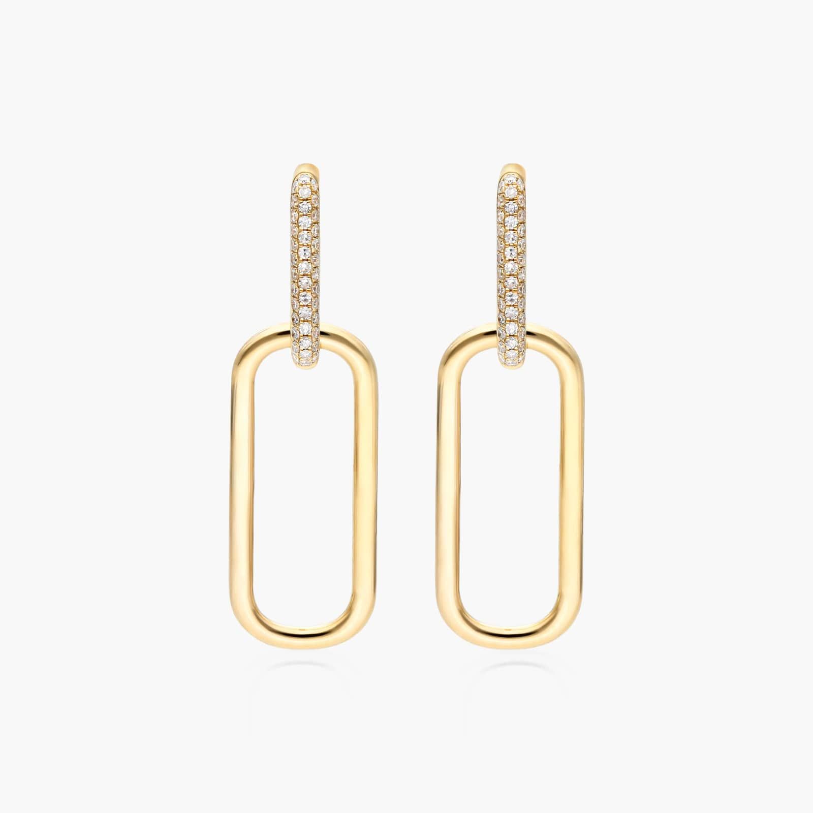 14K Yellow Gold Link Pavé Diamond Drop Earrings