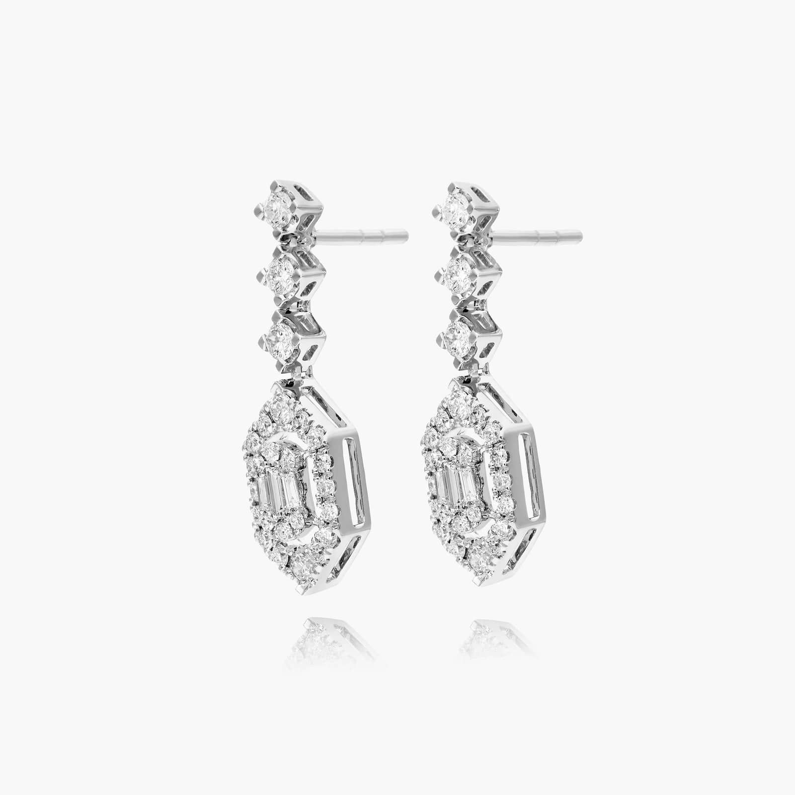 Art Deco Composite Diamond Drop Earrings In 14K White Gold