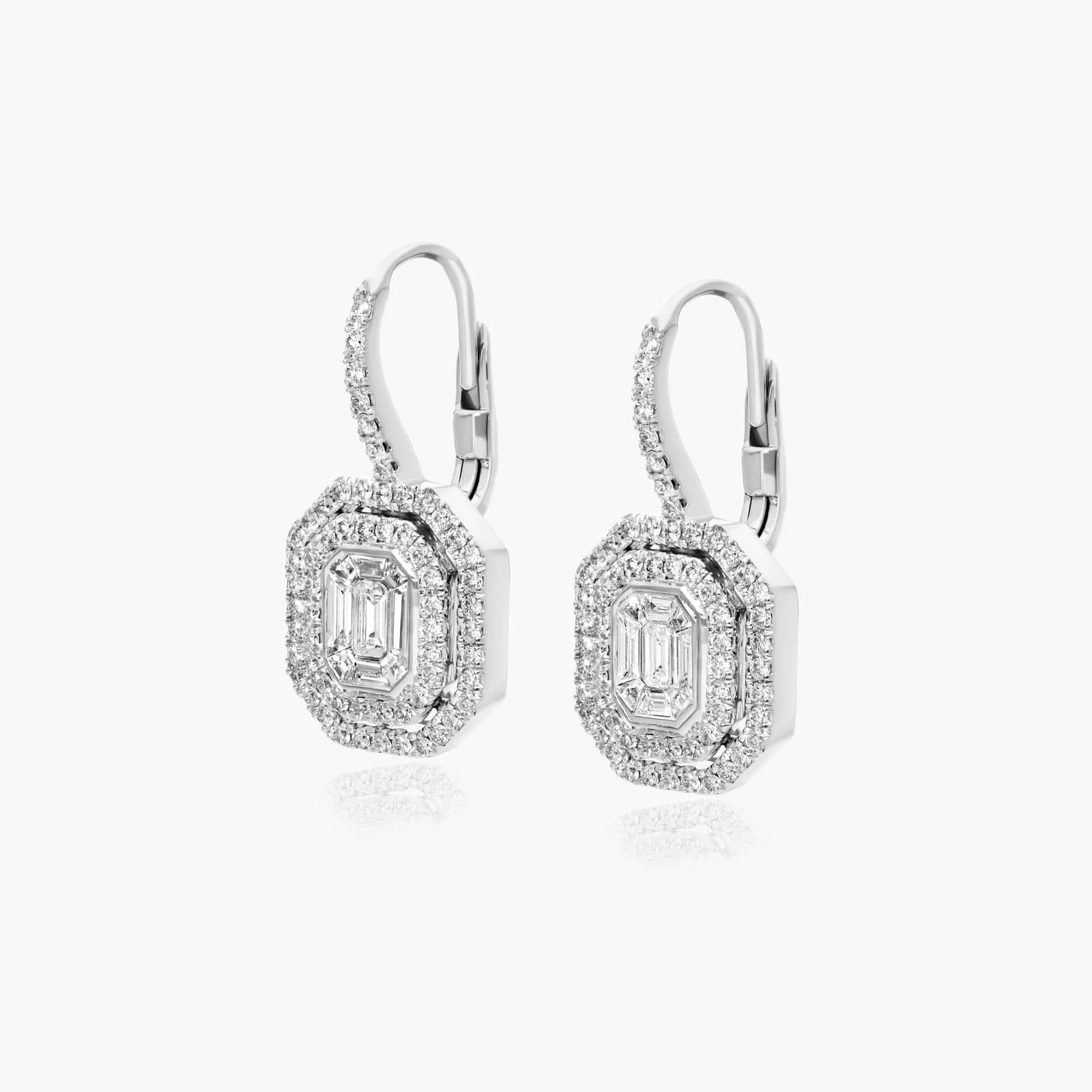 Grand Composite Diamond Leverback Earrings In 14K White Gold