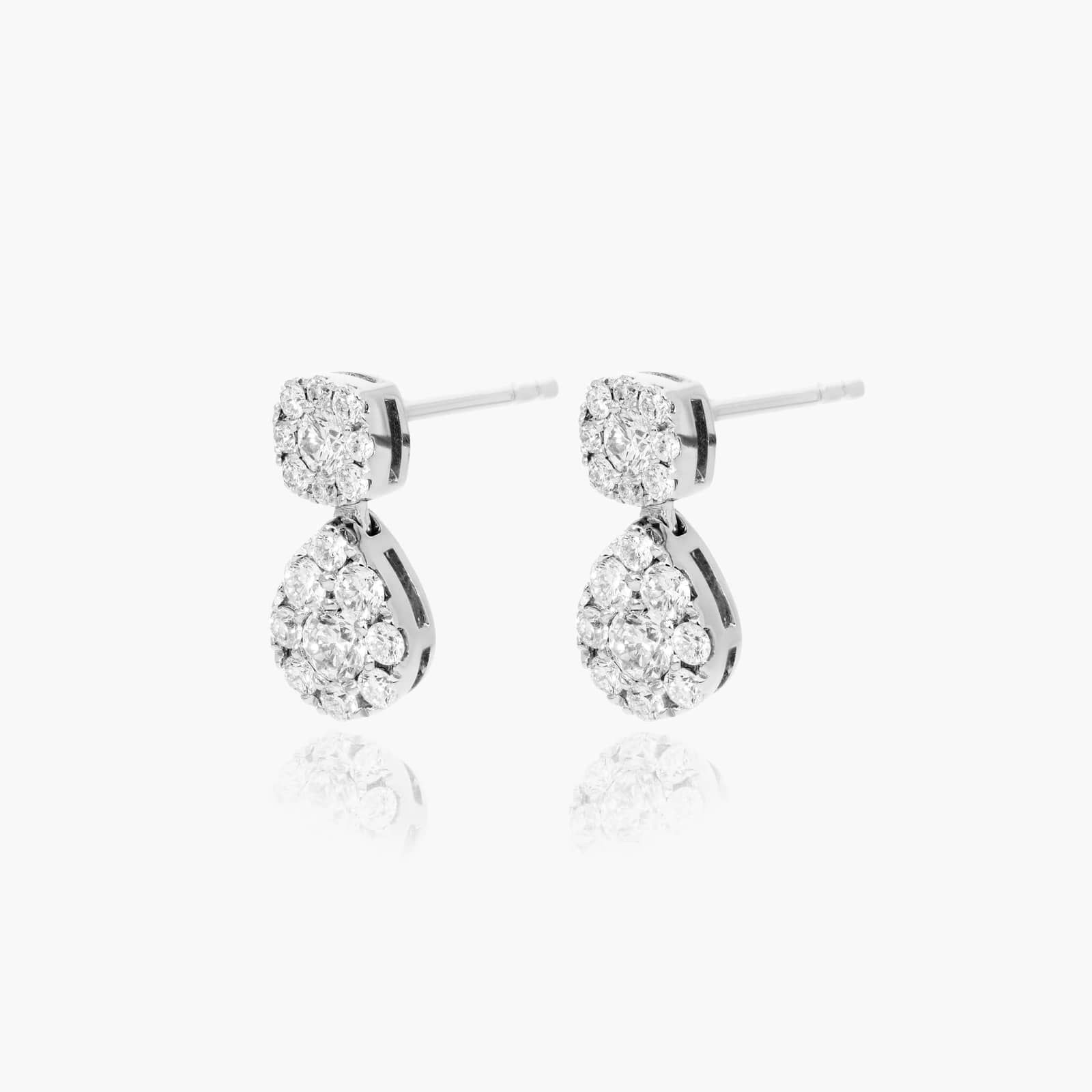 Fancy Droplet Diamond Drop Earrings In 14K White Gold