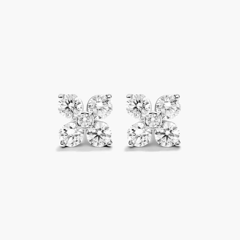 14K White Gold Blossom Lab-Grown Diamond Stud Earrings