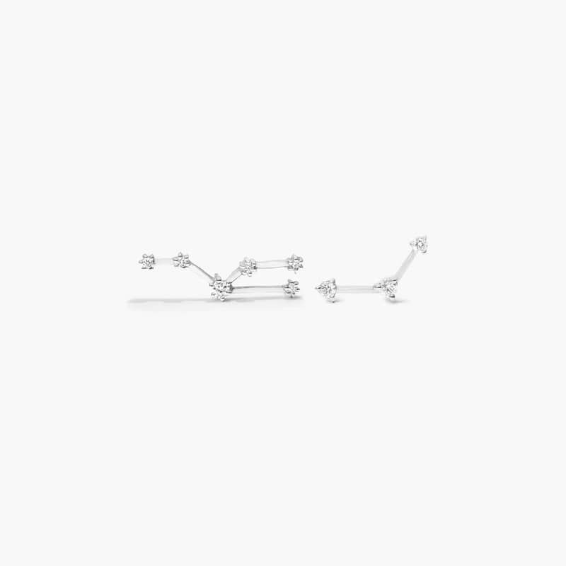 14K White Gold Lab-Grown Diamond Taurus Constellation Stud Earrings