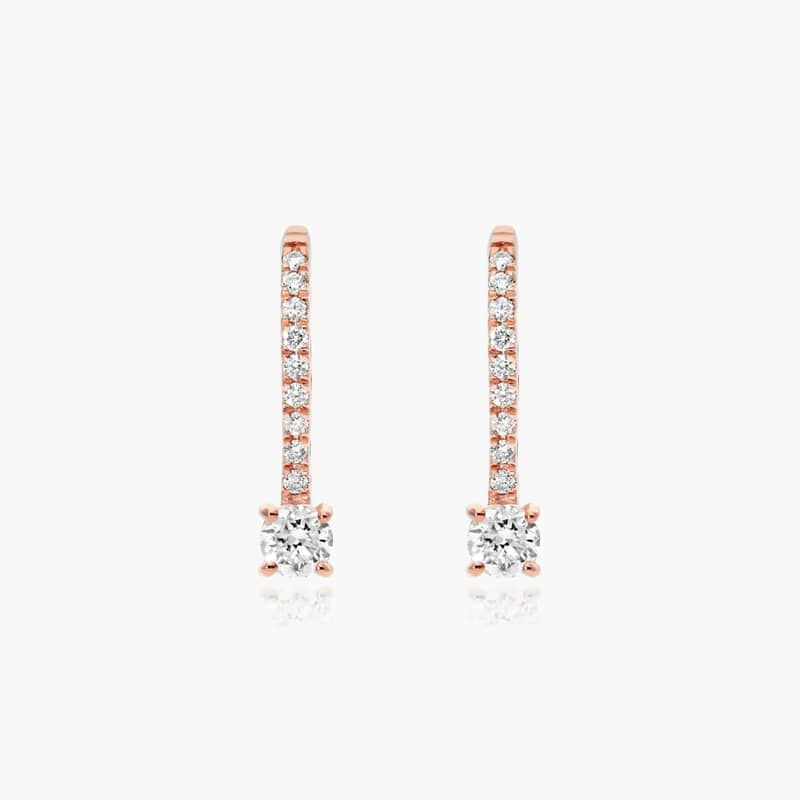 Drop Hoop Earrings With Round Diamonds In 14K Rose Gold