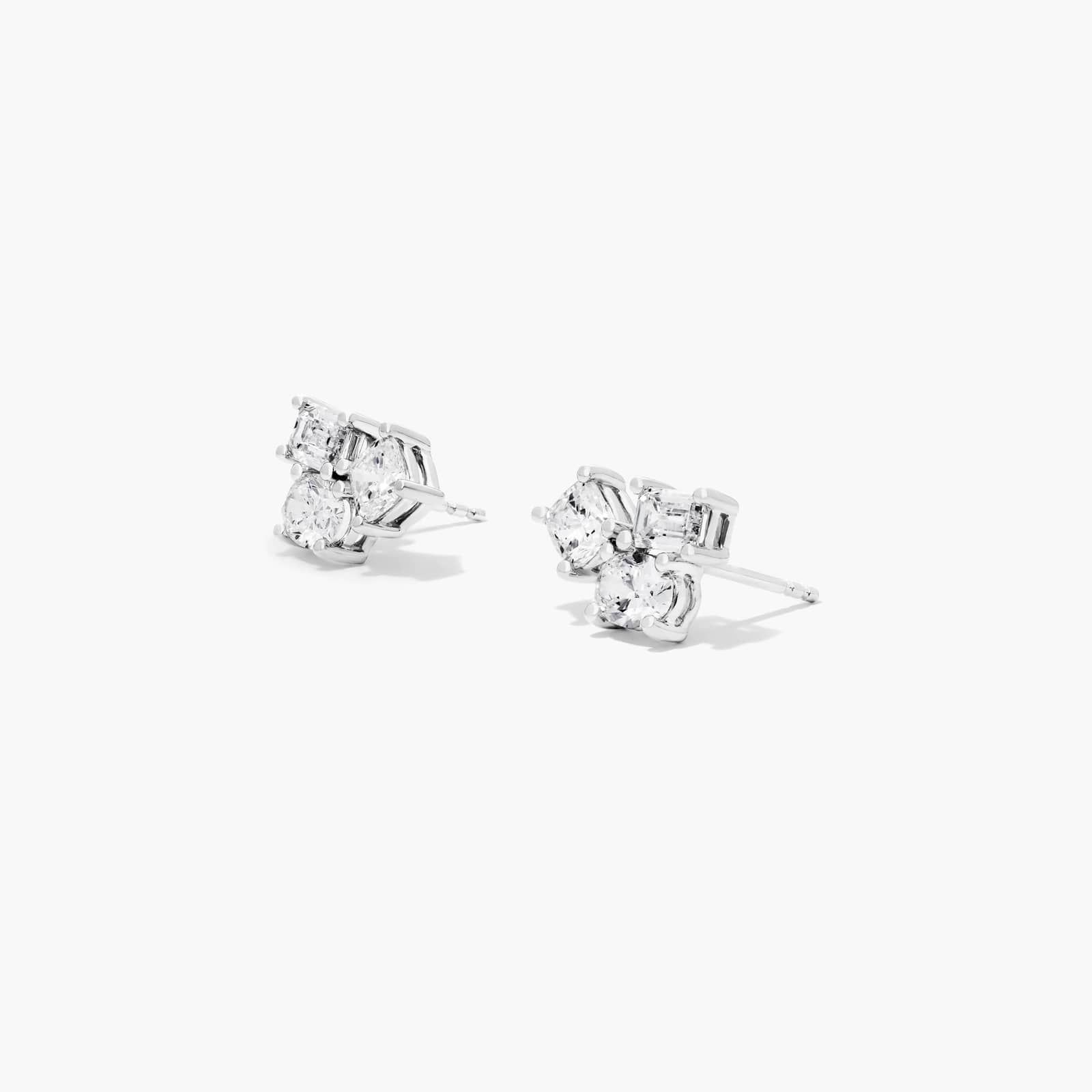 Fancy Cluster Lab-Grown Diamond Earrings In 14K White Gold