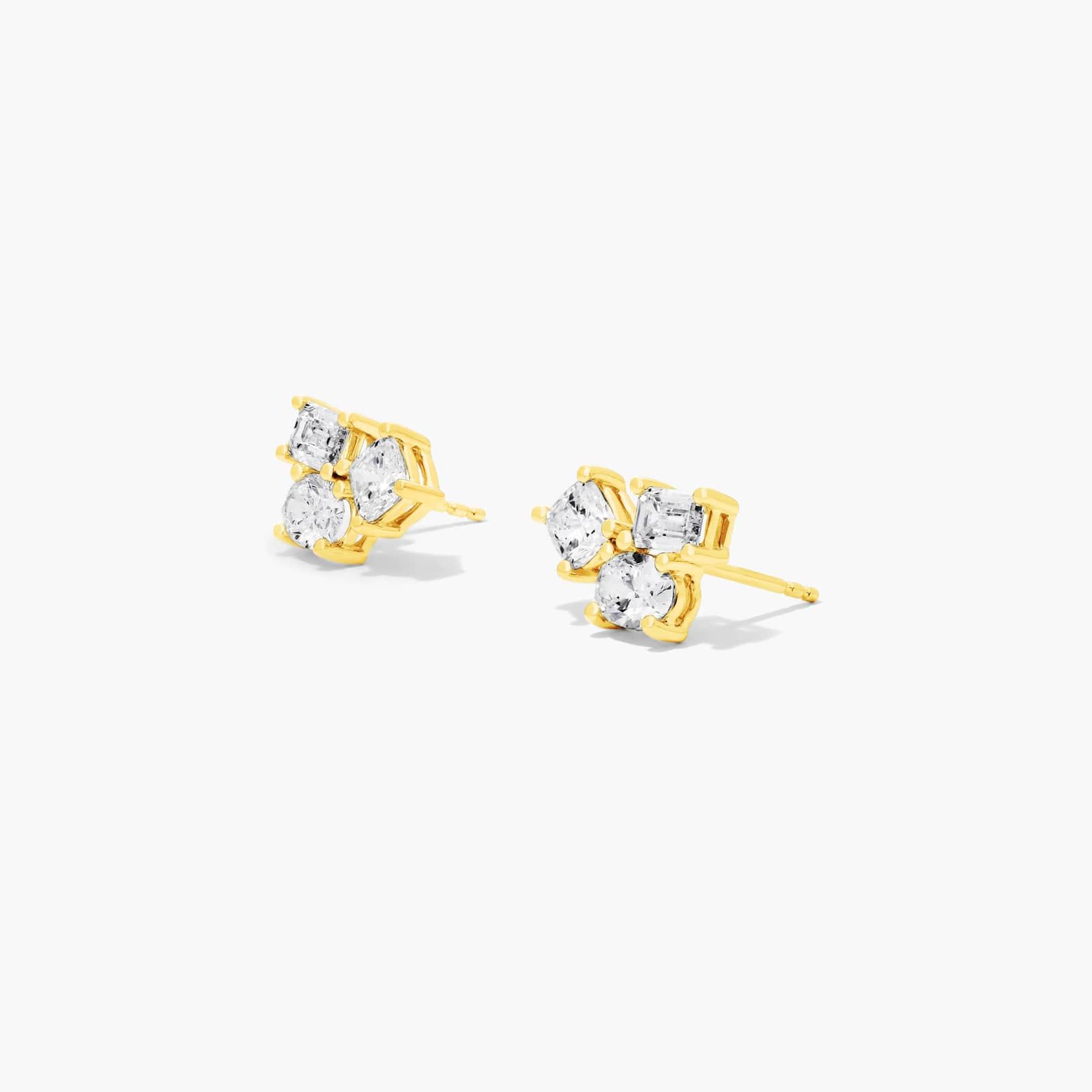 Fancy Cluster Lab-Grown Diamond Earrings In 14K Yellow Gold