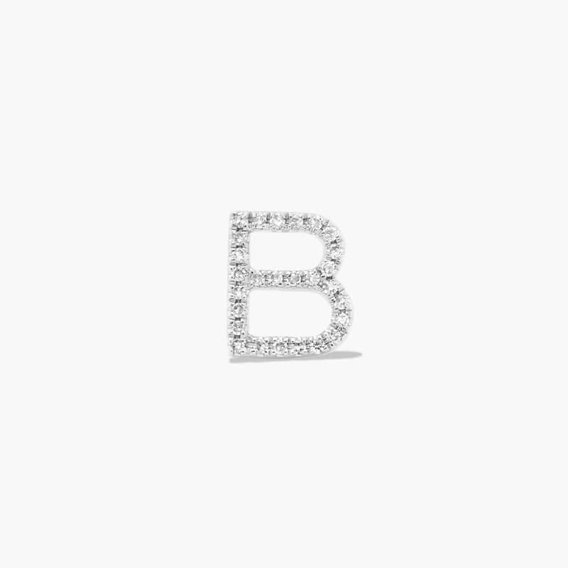 B Initial Pavé Diamond Stud Earring In 14K White Gold By James Allen