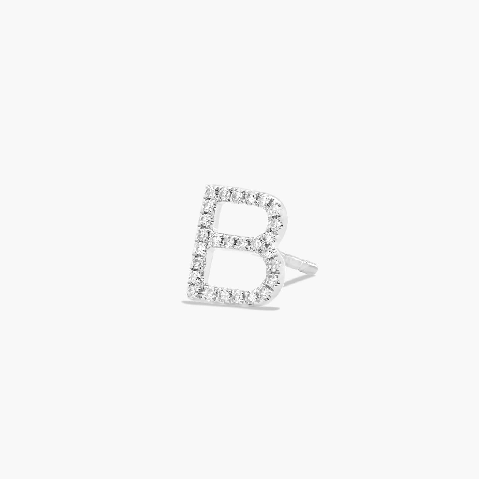 B Initial Pavé Diamond Stud Earring In 14K White Gold