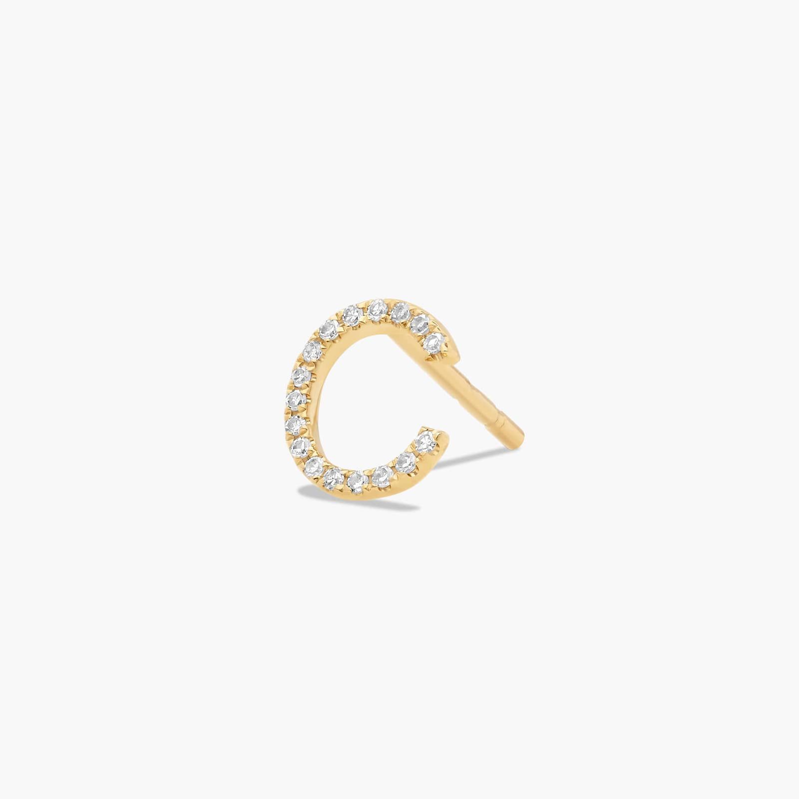 C Initial Pavé Diamond Stud Earring In 14K Yellow Gold