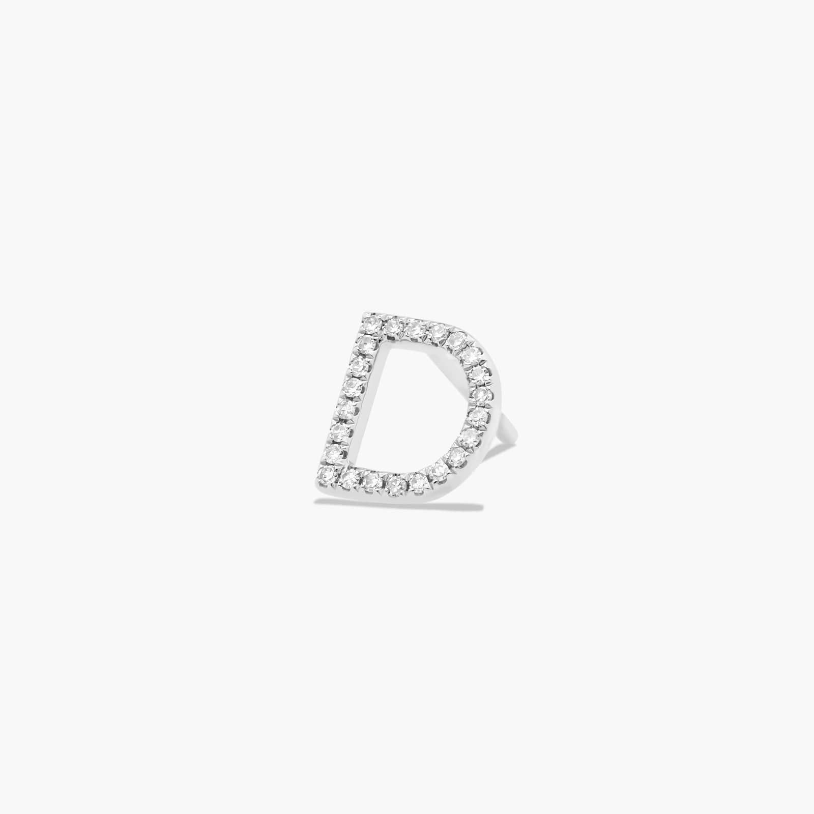 D Initial Pavé Diamond Stud Earring In 14K White Gold