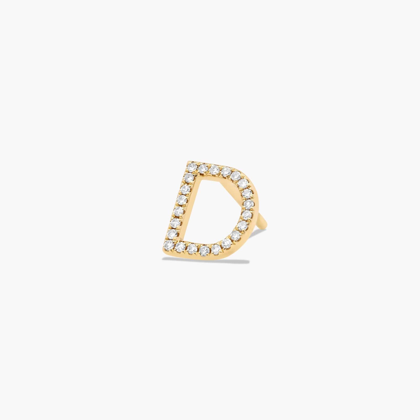D Initial Pavé Diamond Stud Earring In 14K Yellow Gold
