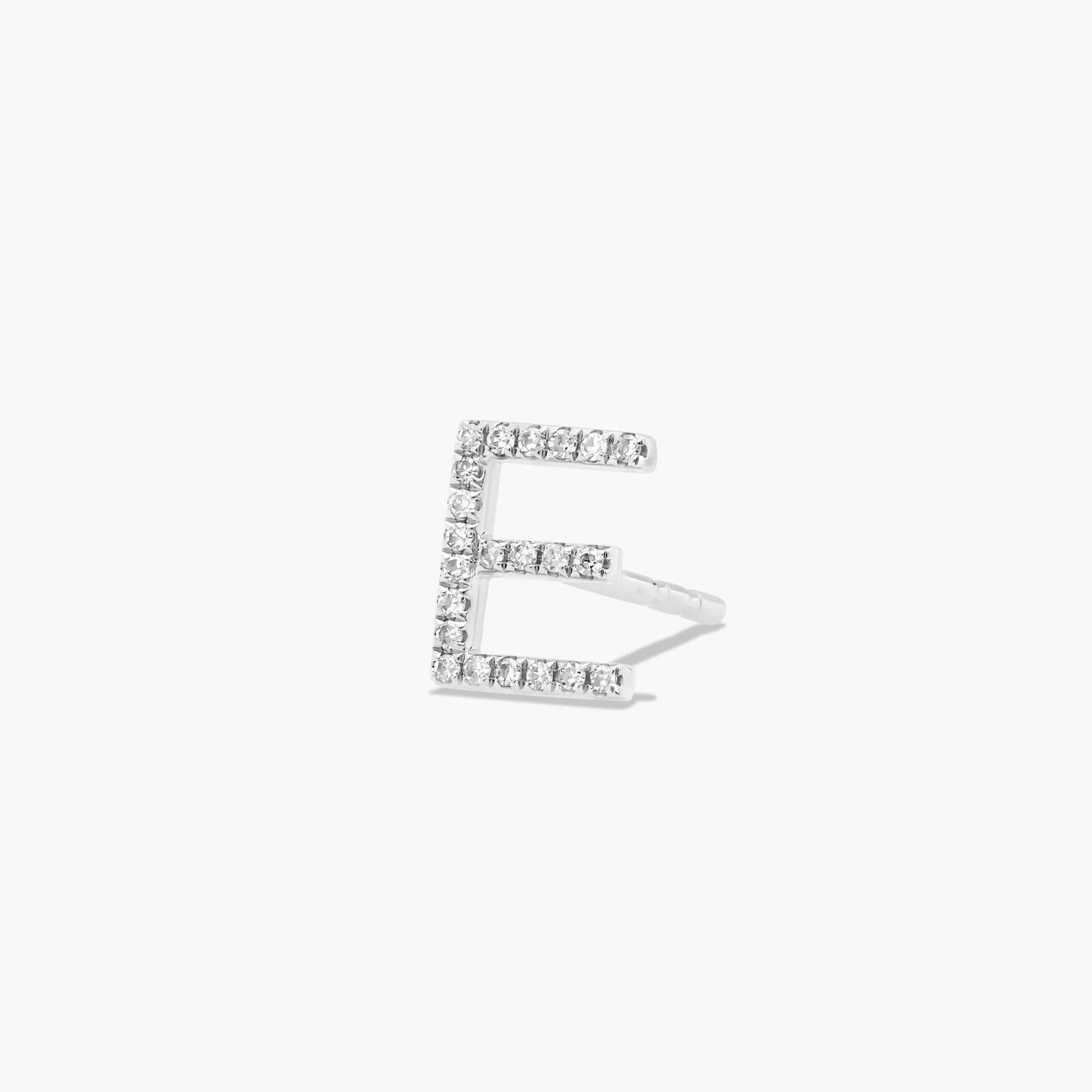 E Initial Pavé Diamond Stud Earring In 14K White Gold