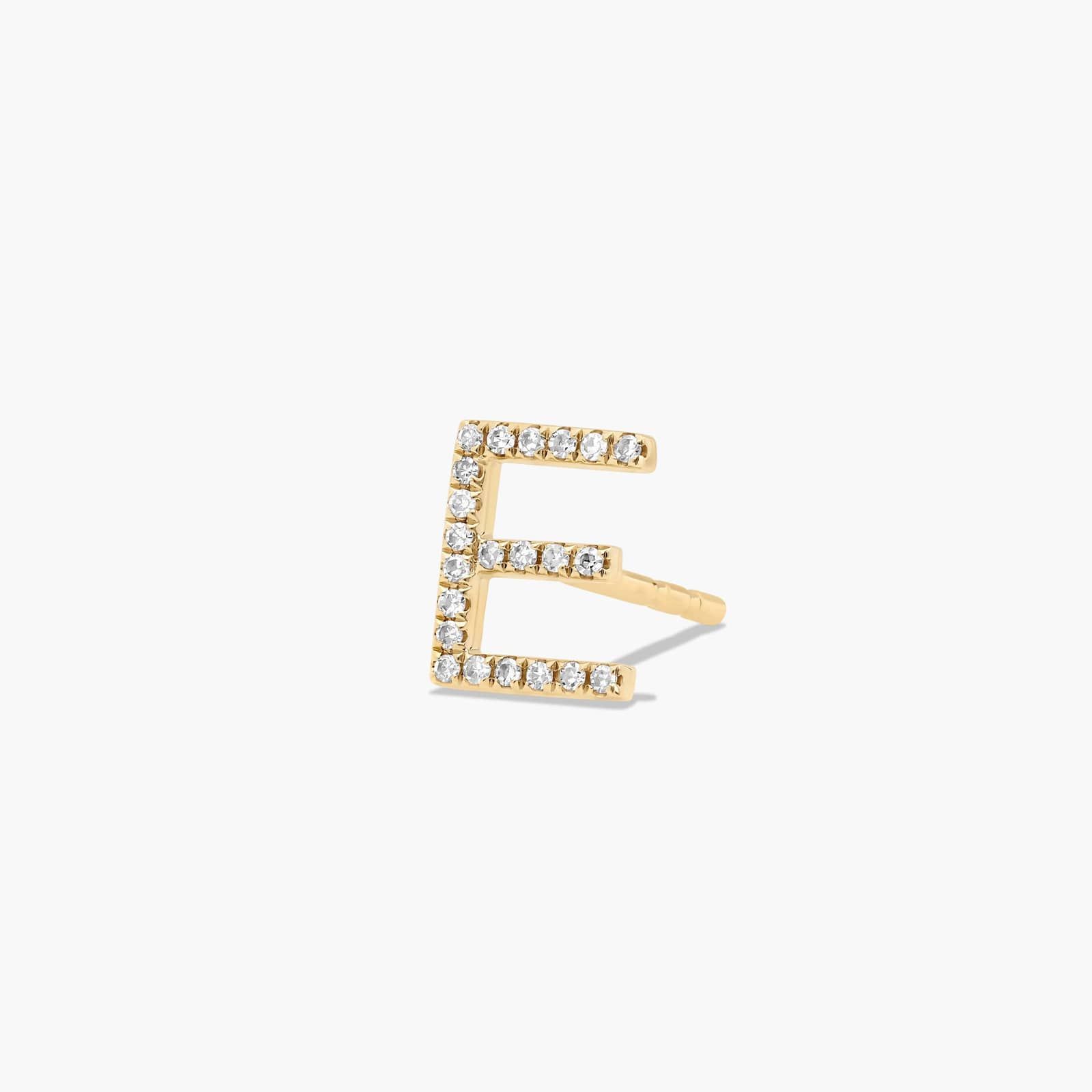 E Initial Pavé Diamond Stud Earring In 14K Yellow Gold