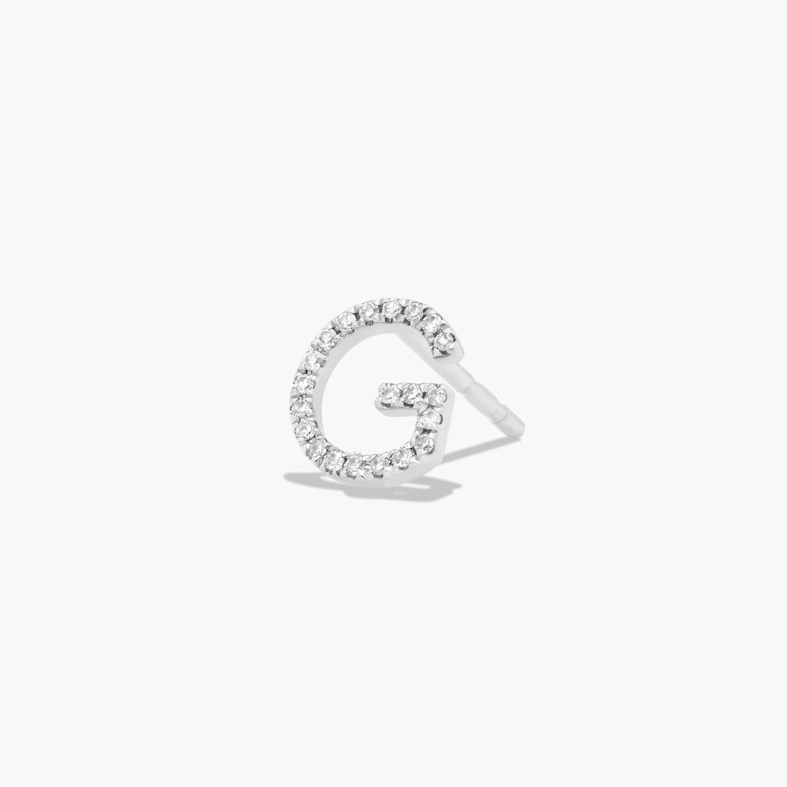 G Initial Pavé Diamond Stud Earring In 14K White Gold