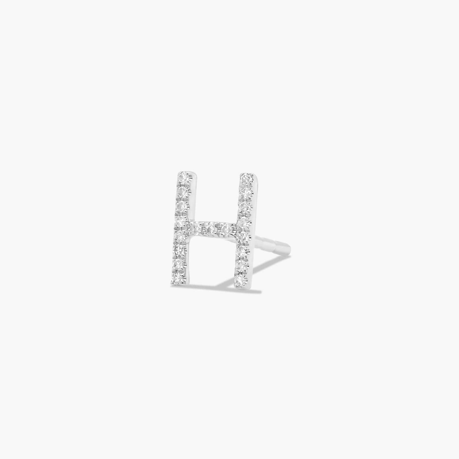 H Initial Pavé Diamond Stud Earring In 14K White Gold