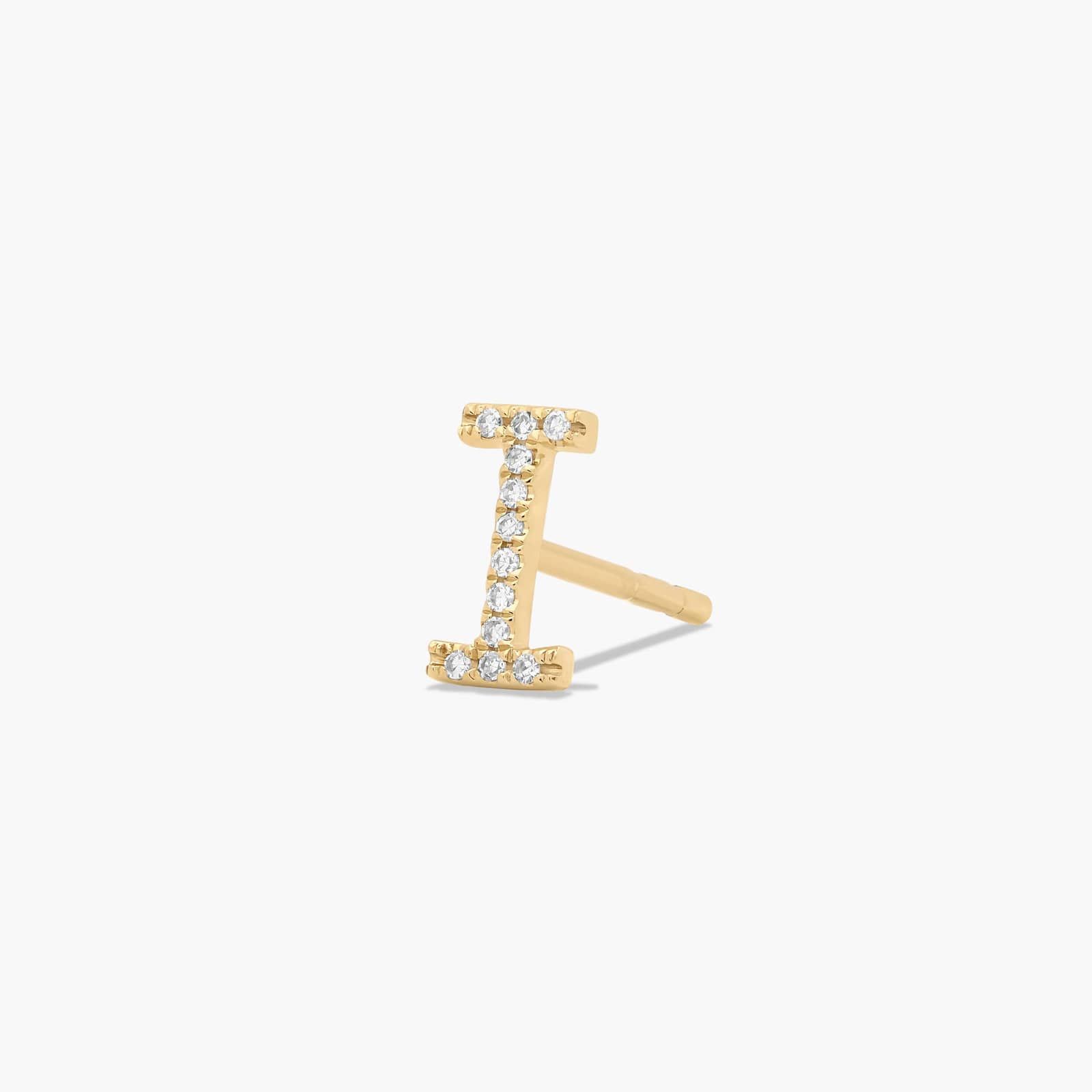 I Initial Pavé Diamond Stud Earring In 14K Yellow Gold