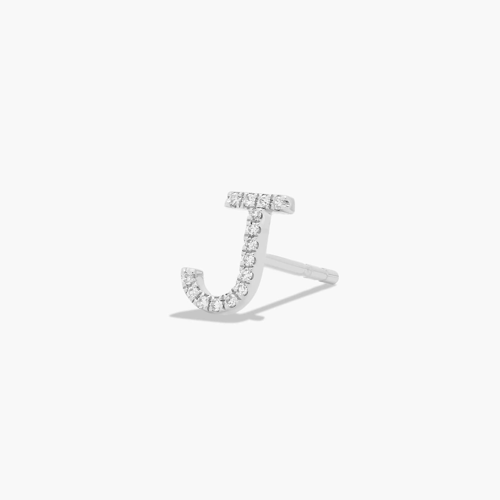 J Initial Pavé Diamond Stud Earring In 14K White Gold