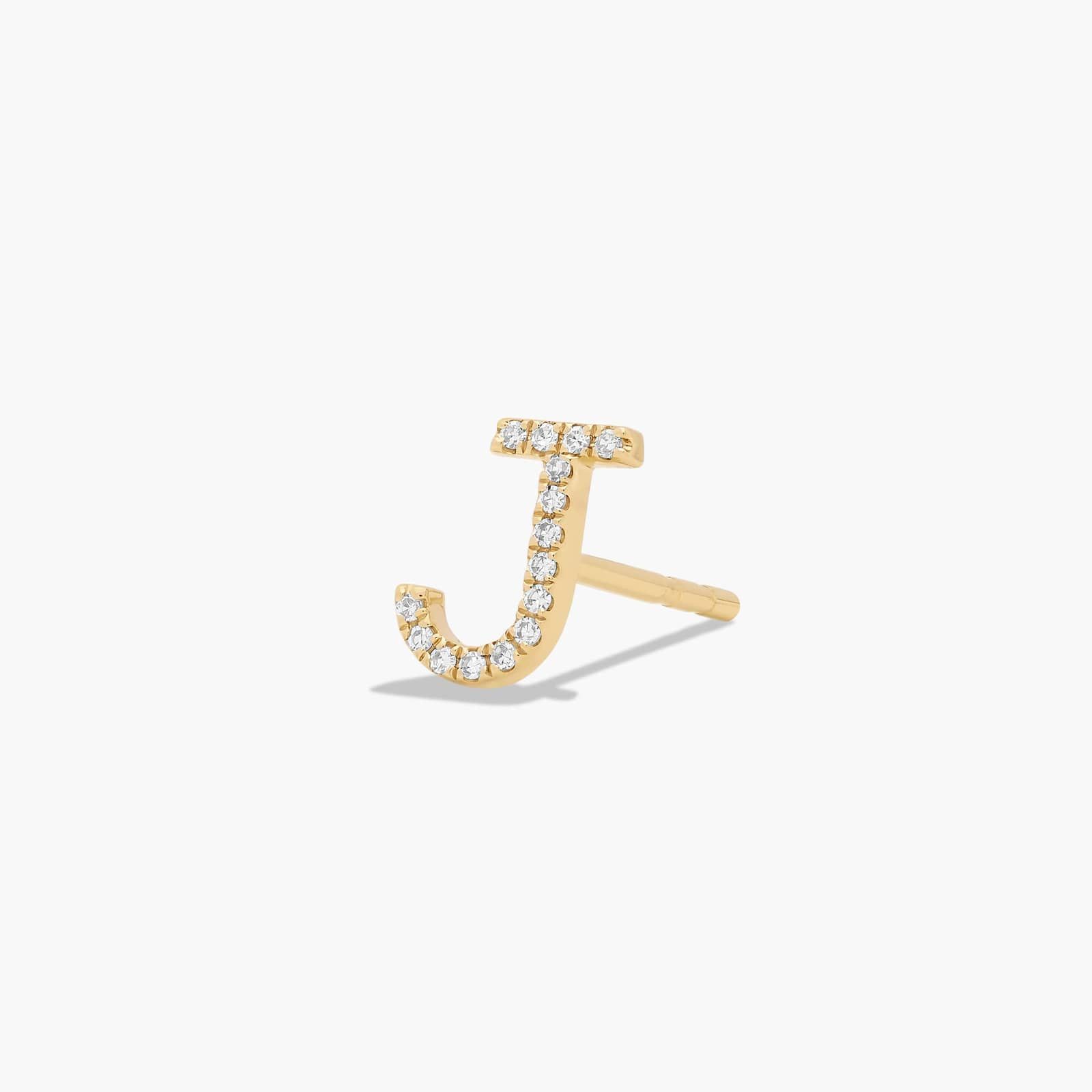 J Initial Pavé Diamond Stud Earring In 14K Yellow Gold