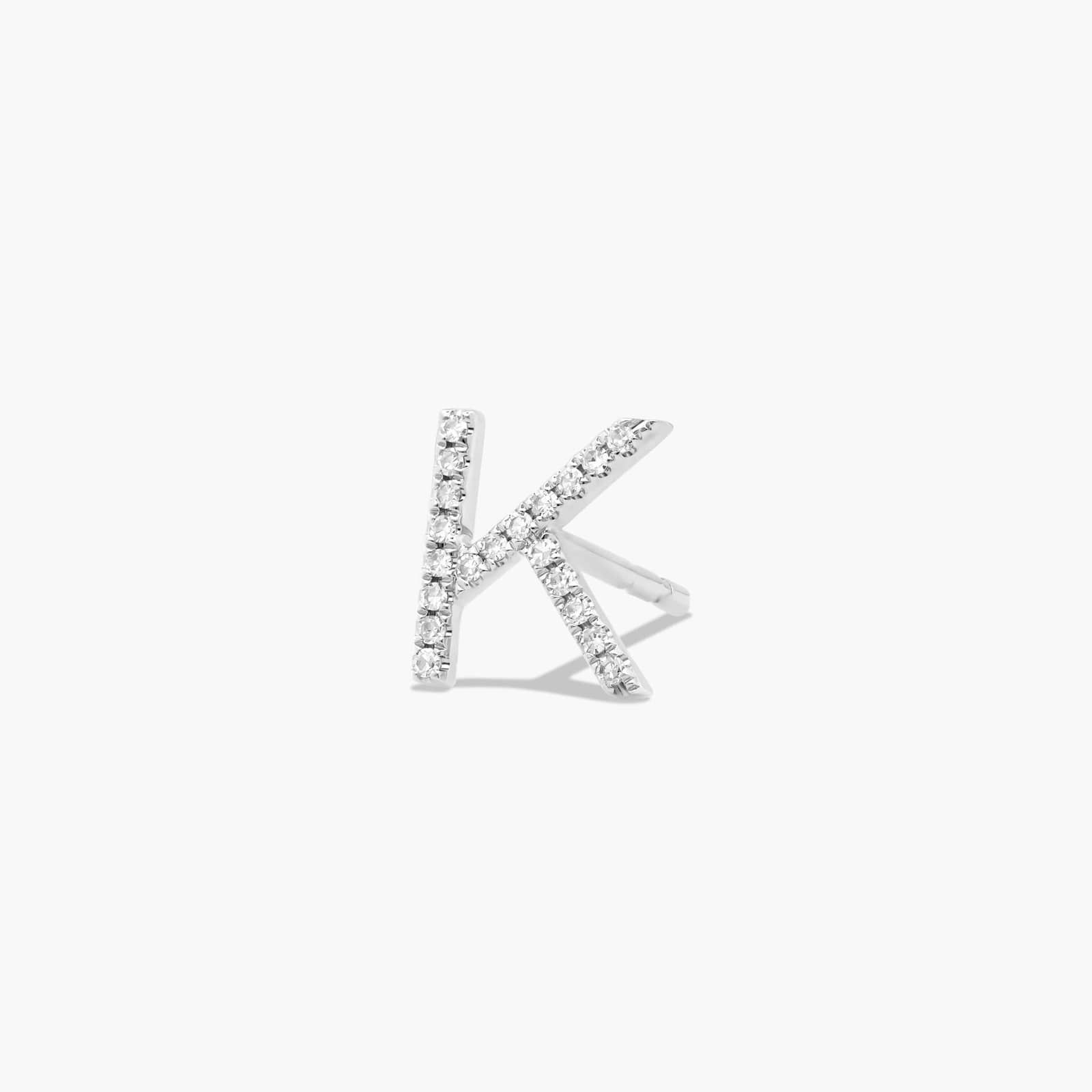 K Initial Pavé Diamond Stud Earring In 14K White Gold