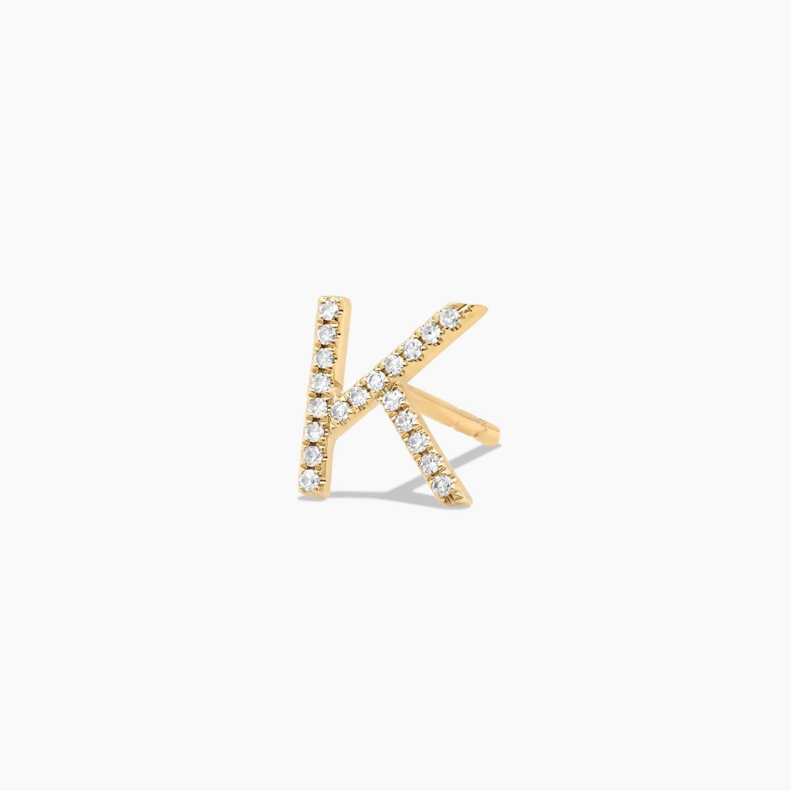 K Initial Pavé Diamond Stud Earring In 14K Yellow Gold