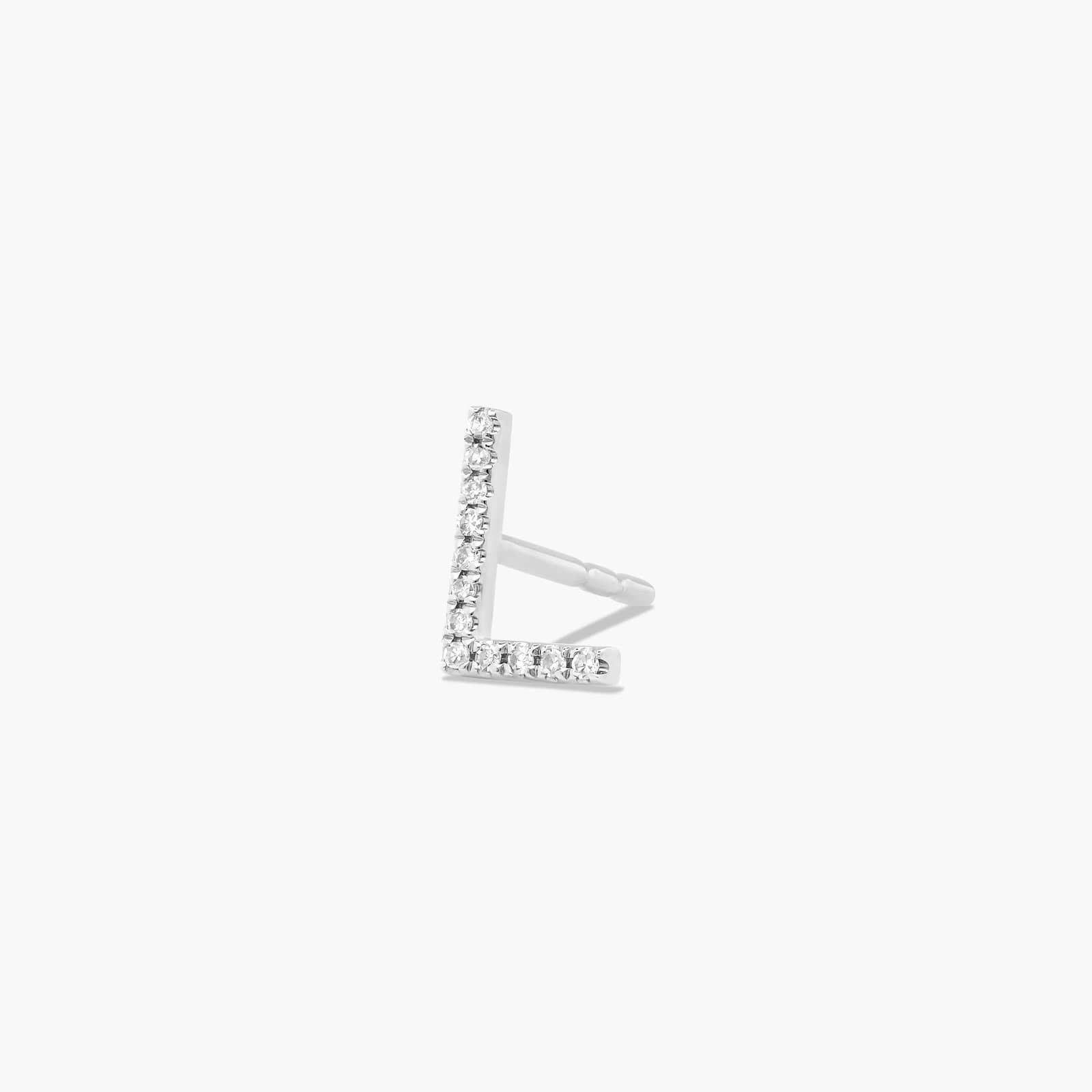 L Initial Pavé Diamond Stud Earring In 14K White Gold