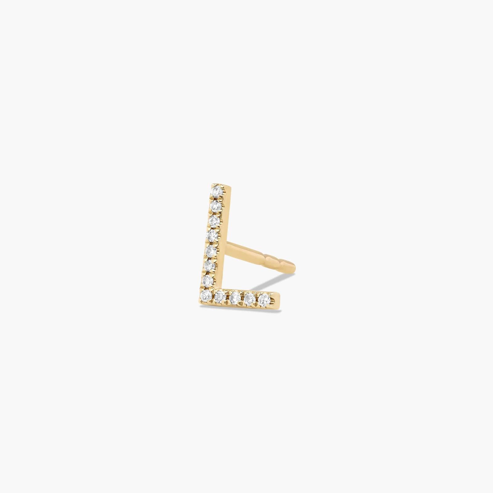 L Initial Pavé Diamond Stud Earring In 14K Yellow Gold
