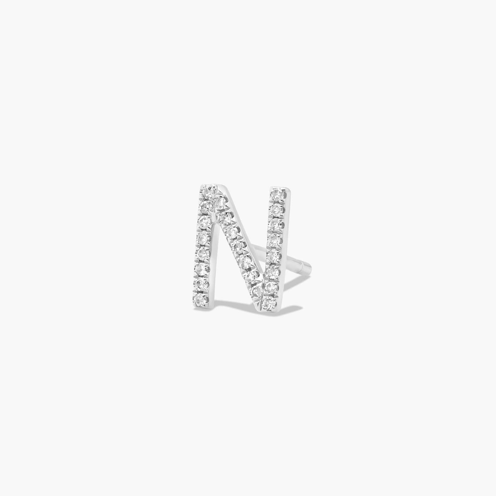 N Initial Pavé Diamond Stud Earring In 14K White Gold