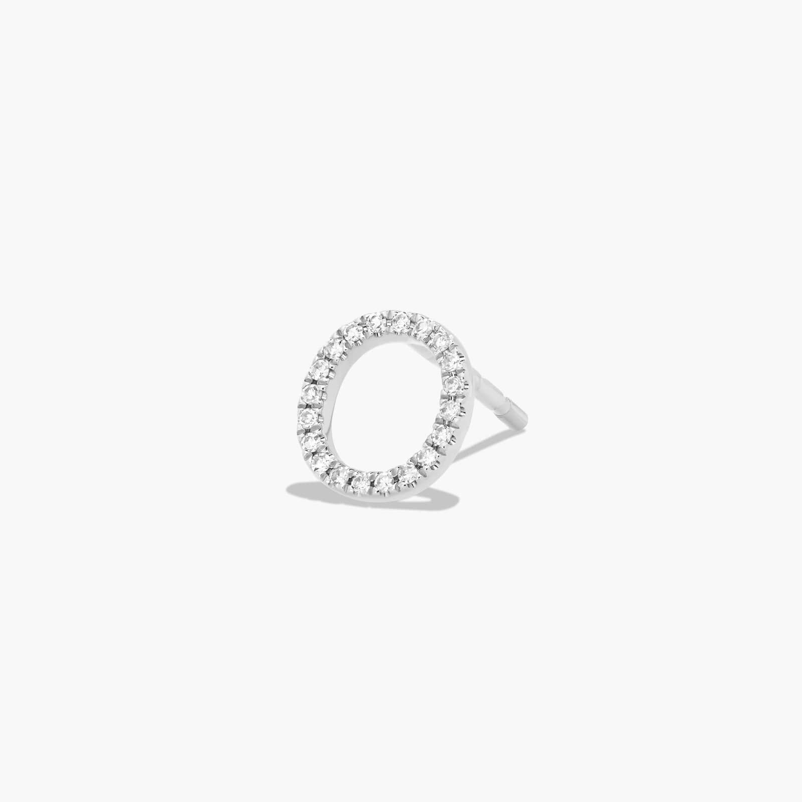 O Initial Pavé Diamond Stud Earring In 14K White Gold