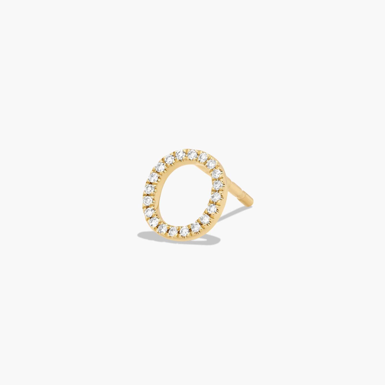 O Initial Pavé Diamond Stud Earring In 14K Yellow Gold