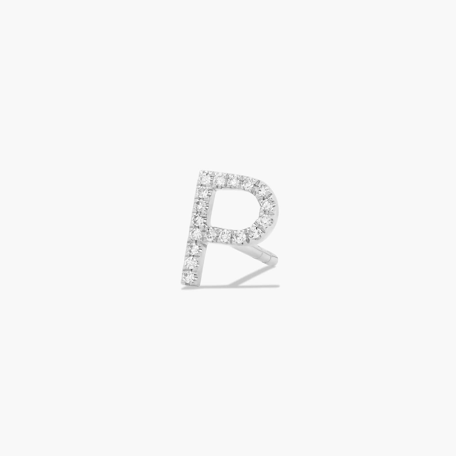 P Initial Pavé Diamond Stud Earring In 14K White Gold
