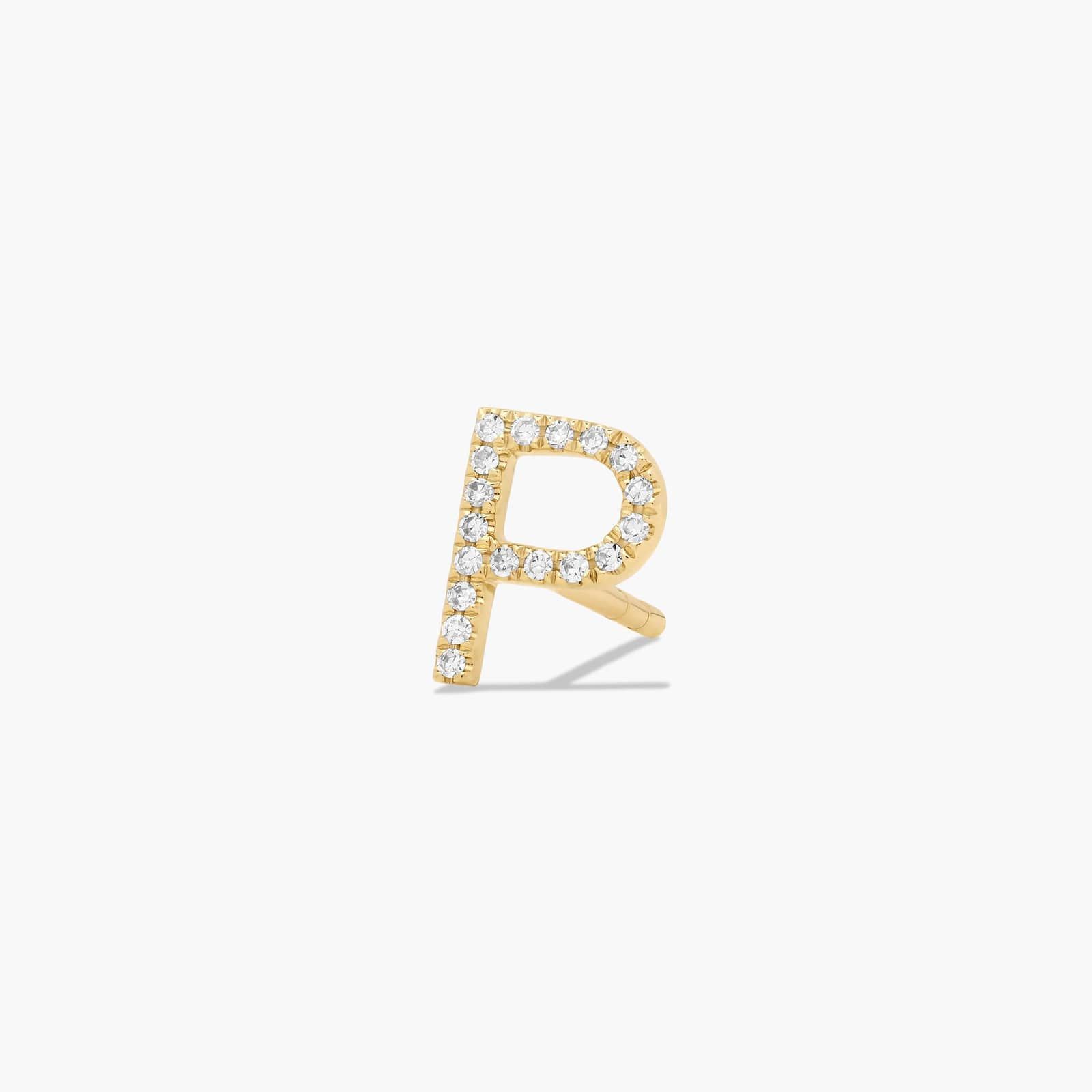 P Initial Pavé Diamond Stud Earring In 14K Yellow Gold