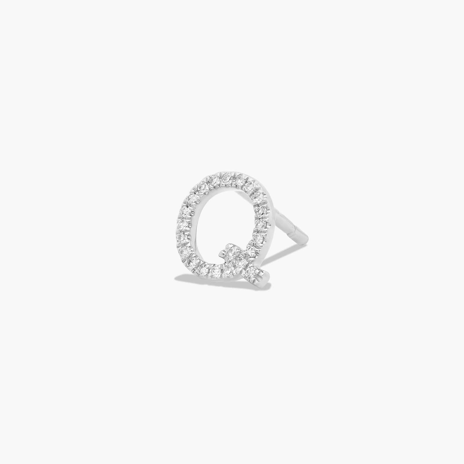 Q Initial Pavé Diamond Stud Earring In 14K White Gold