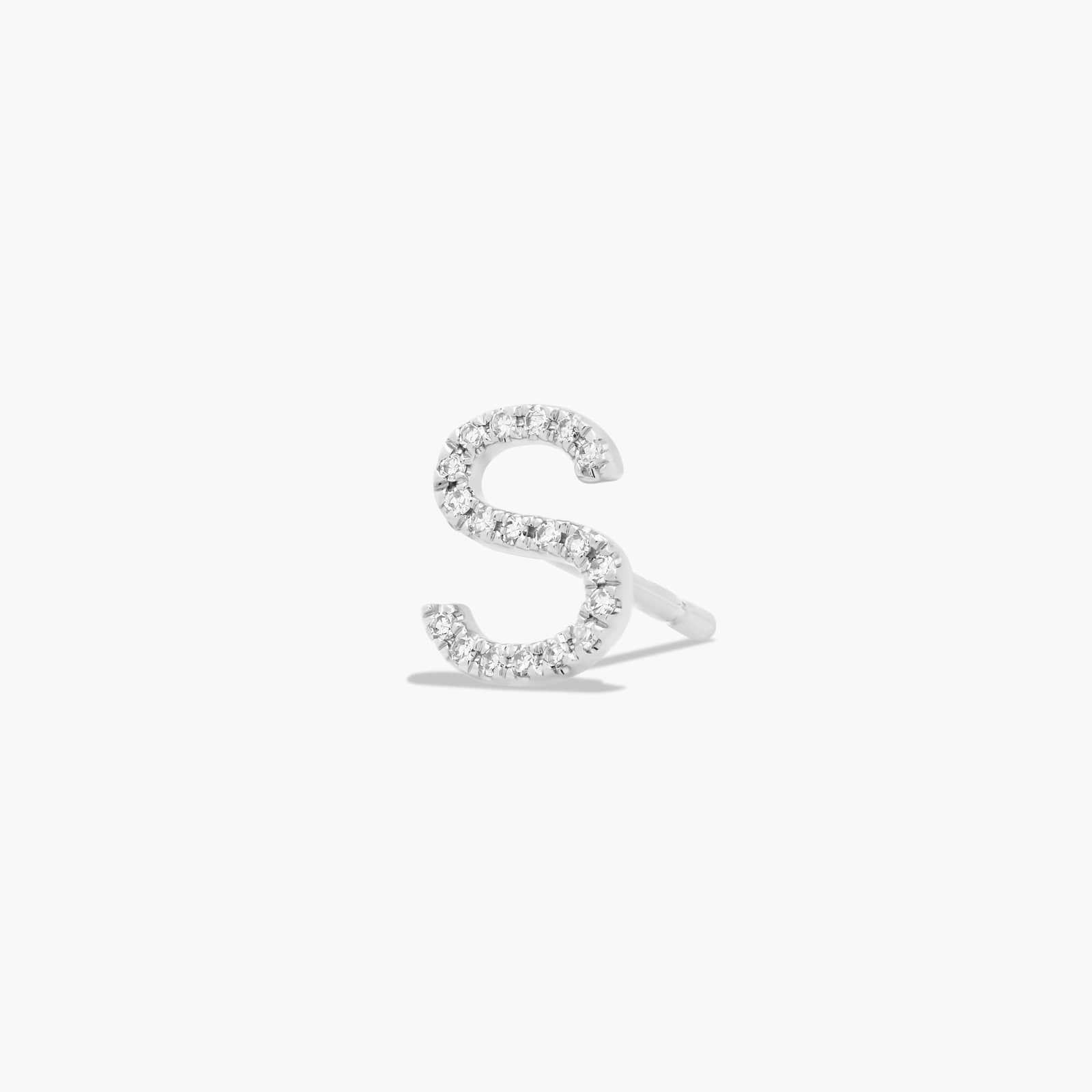 S Initial Pavé Diamond Stud Earring In 14K White Gold