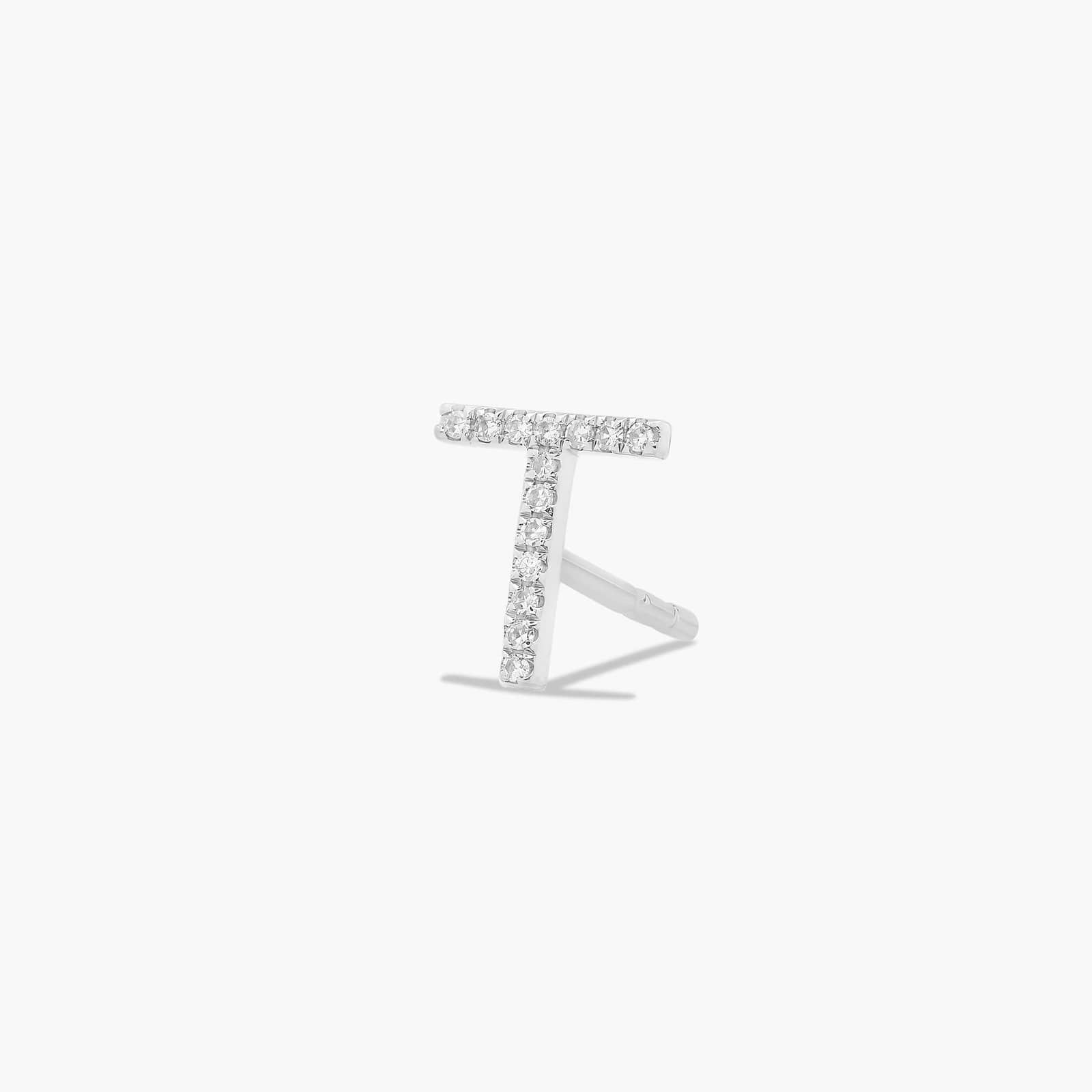 T Initial Pavé Diamond Stud Earring In 14K White Gold