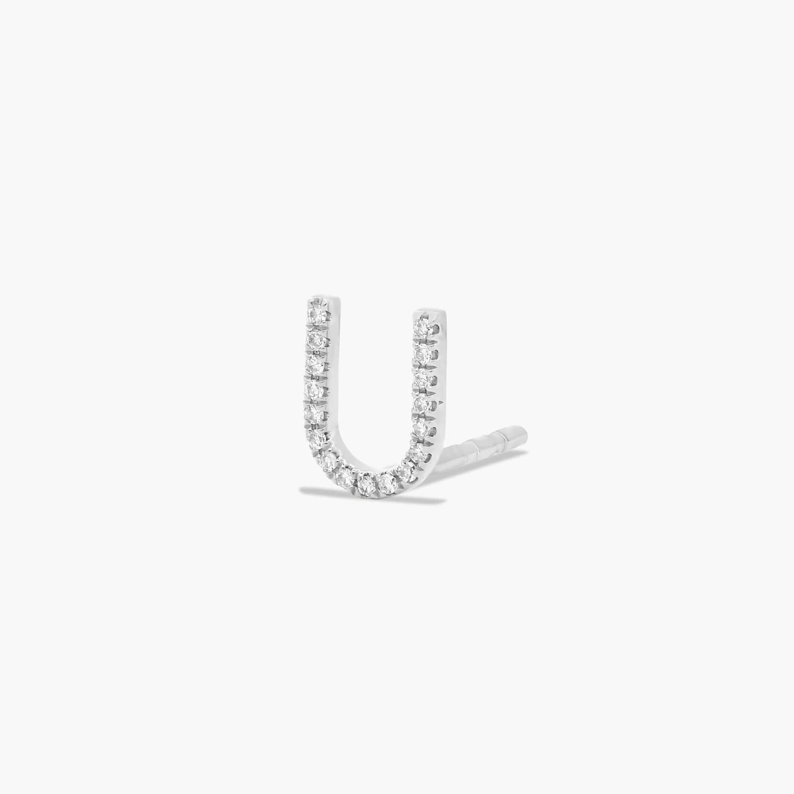 U Initial Pavé Diamond Stud Earring In 14K White Gold